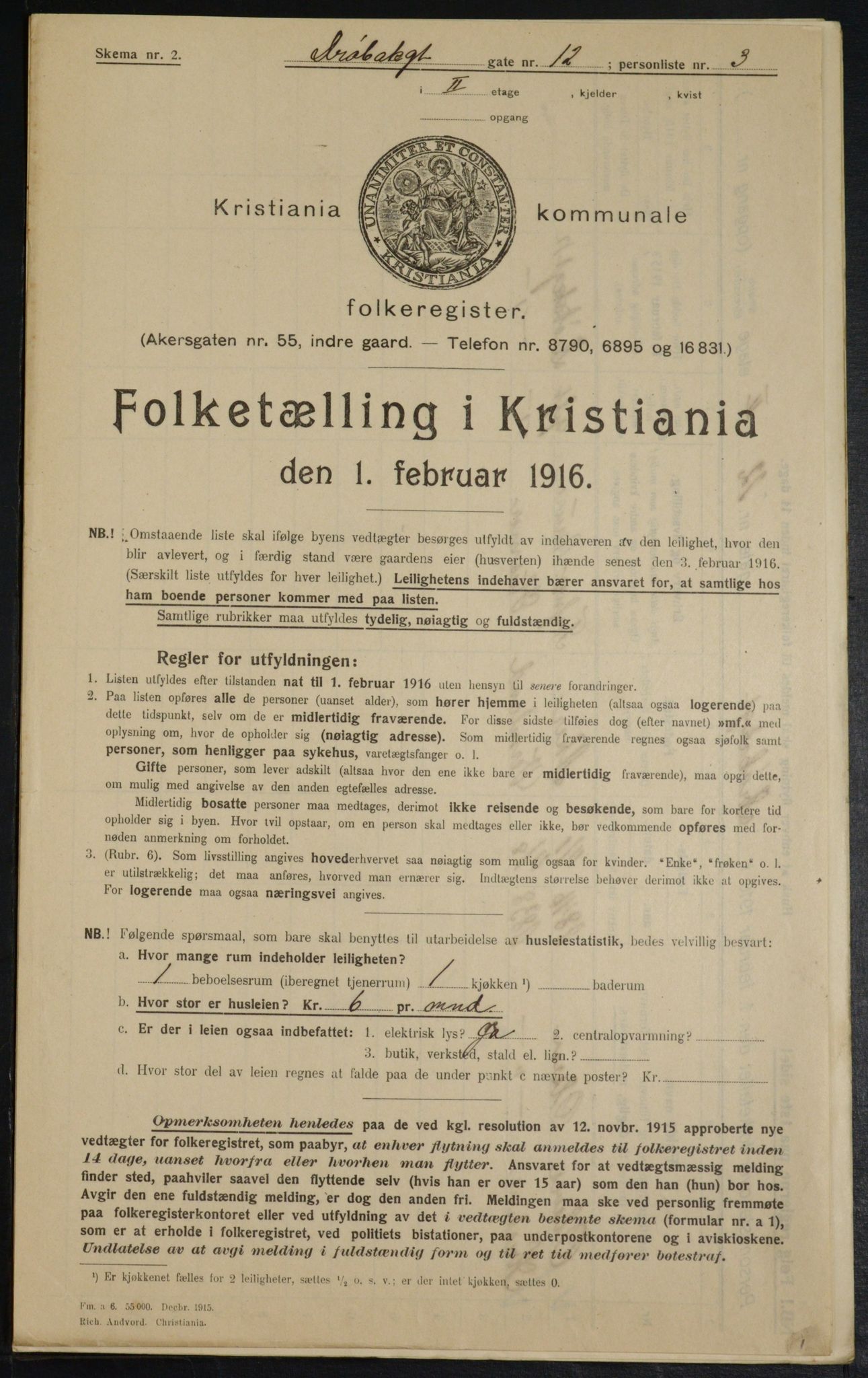 OBA, Municipal Census 1916 for Kristiania, 1916, p. 17499