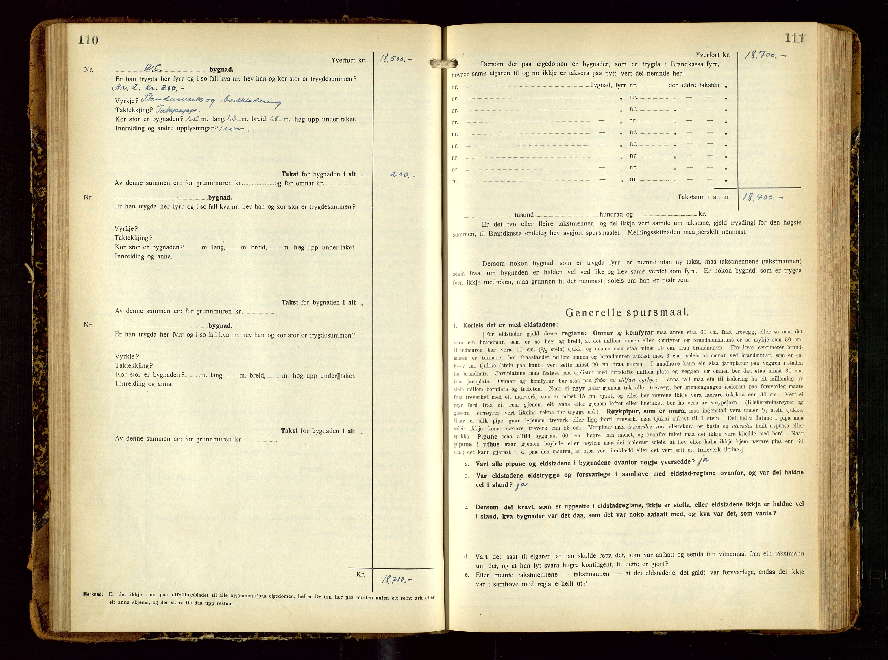 Tysvær lensmannskontor, AV/SAST-A-100192/Gob/L0003: "Brandtakstbok for Tysvær lensmannskrins", 1932-1955, p. 110-111