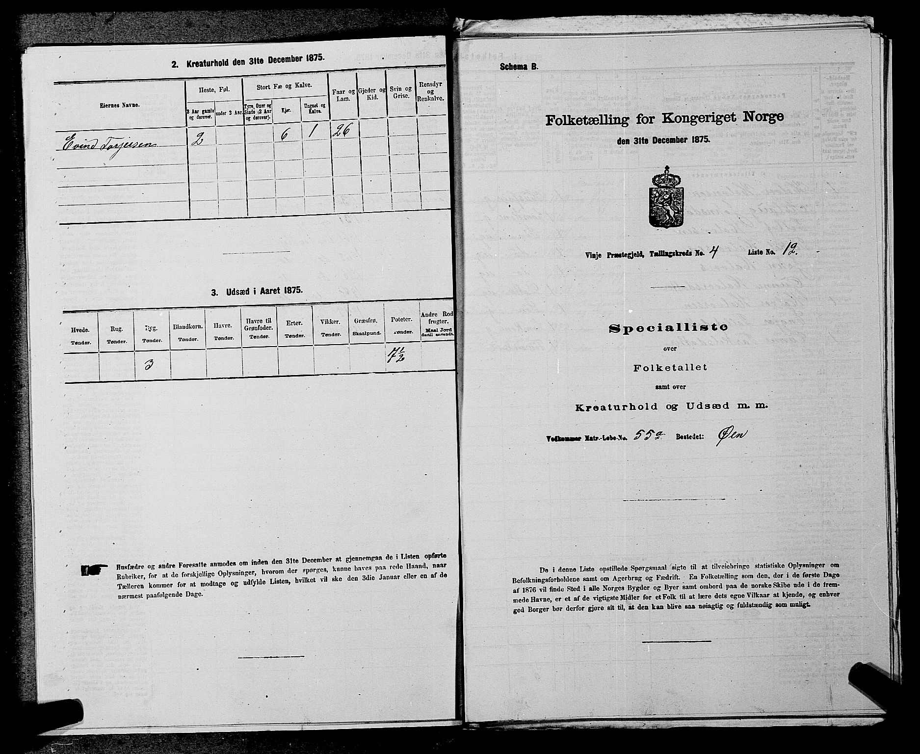 SAKO, 1875 census for 0834P Vinje, 1875, p. 311