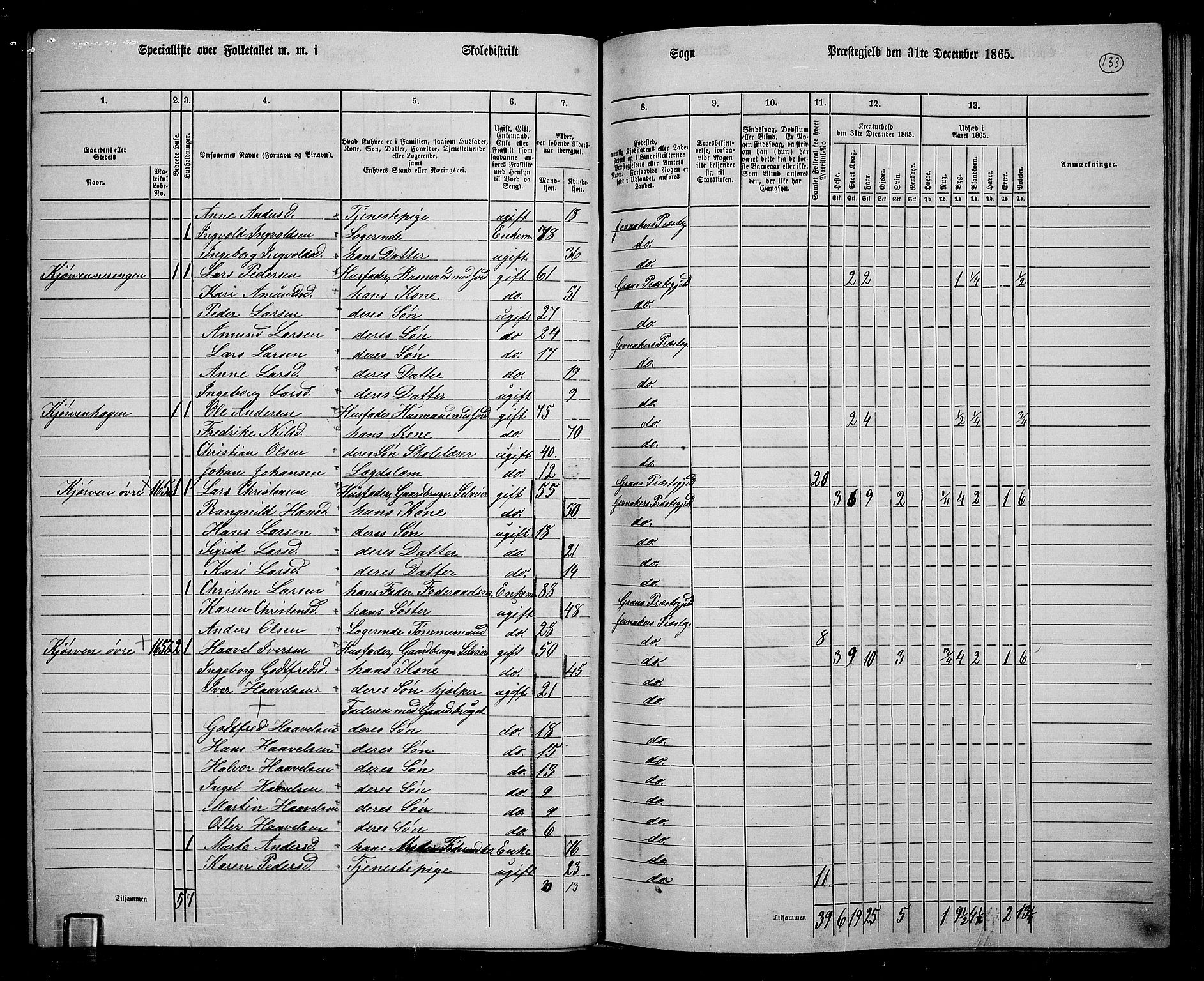 RA, 1865 census for Jevnaker, 1865, p. 127