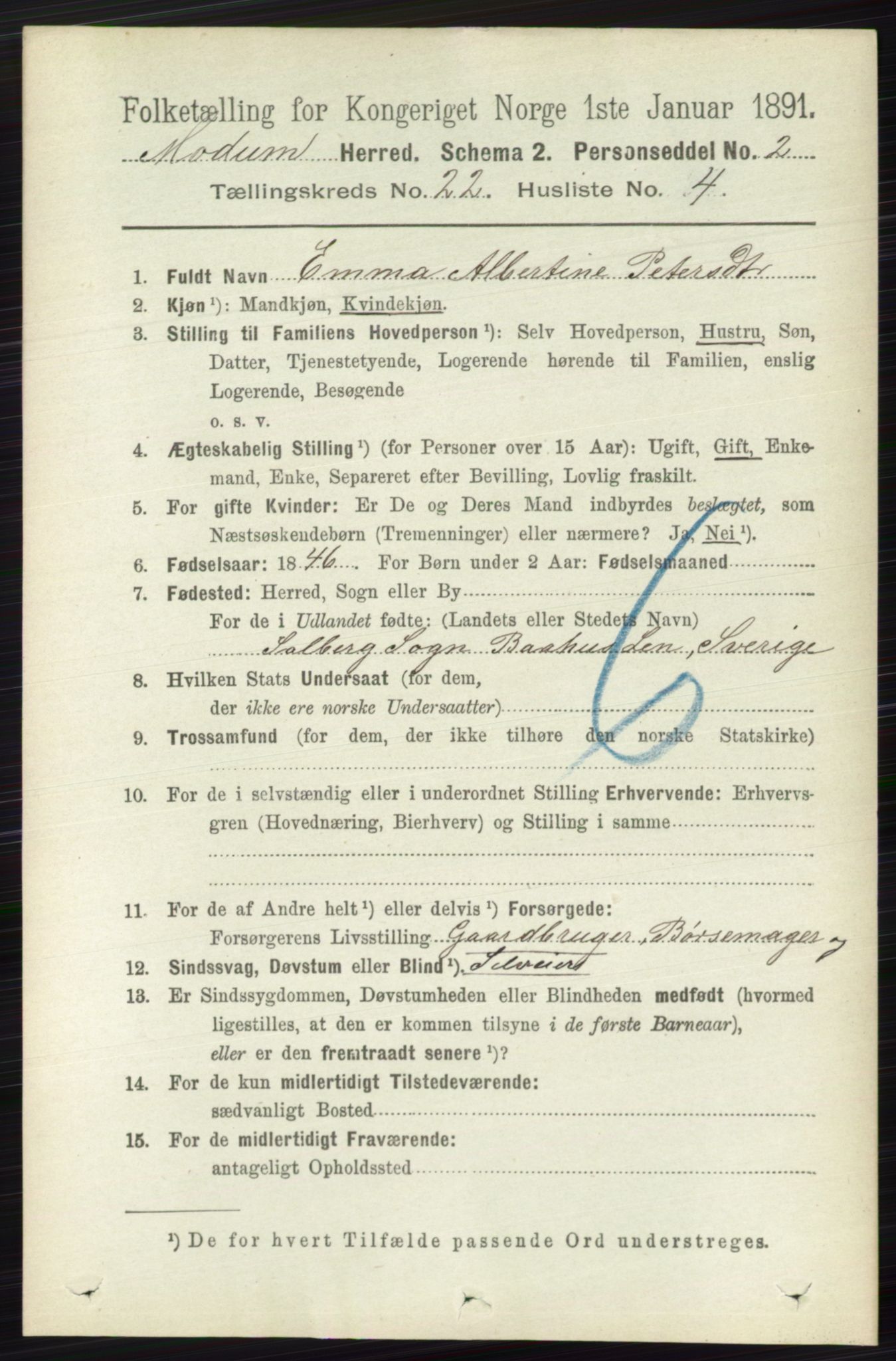 RA, 1891 census for 0623 Modum, 1891, p. 8407