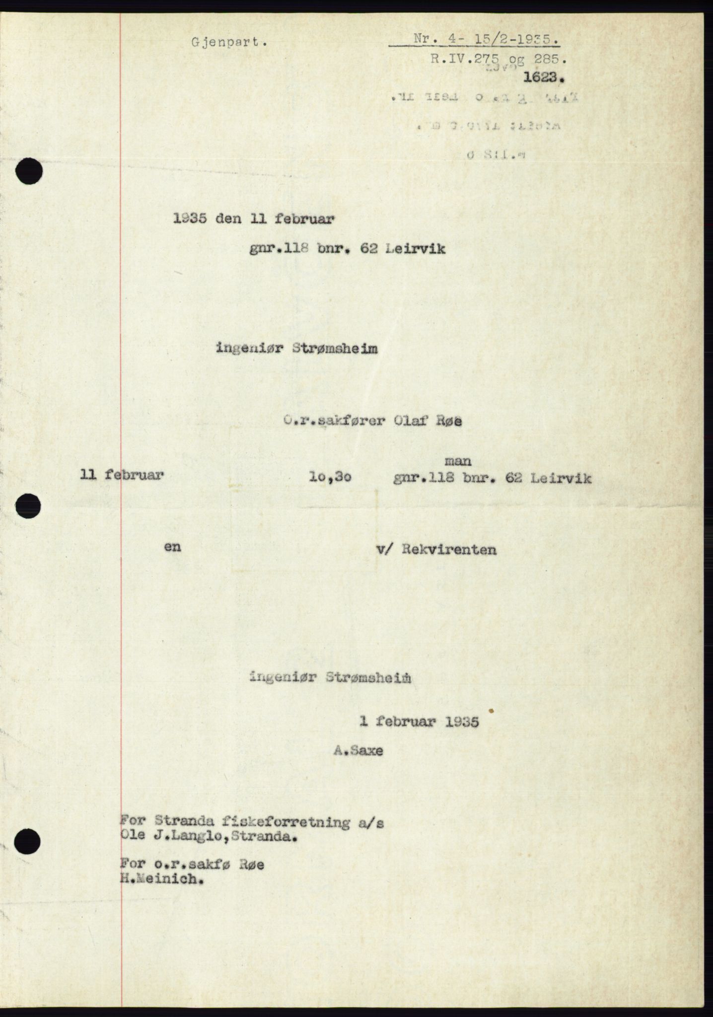 Ålesund byfogd, AV/SAT-A-4384: Mortgage book no. 32, 1934-1935, Deed date: 15.02.1935