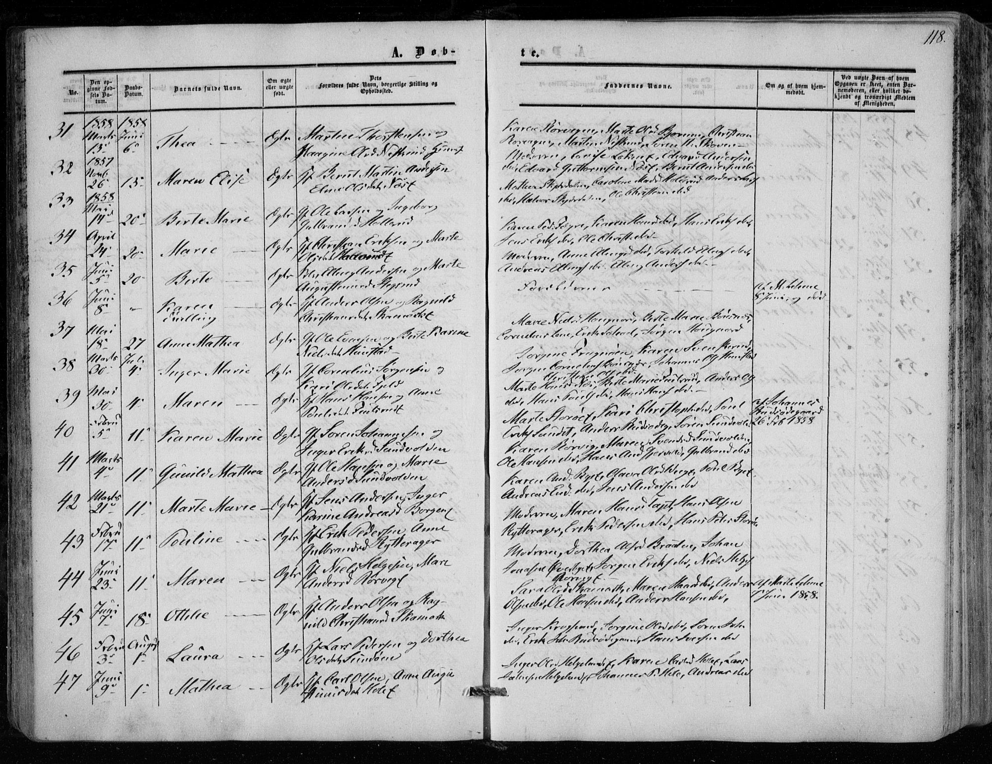 Hole kirkebøker, SAKO/A-228/F/Fa/L0006: Parish register (official) no. I 6, 1852-1872, p. 118