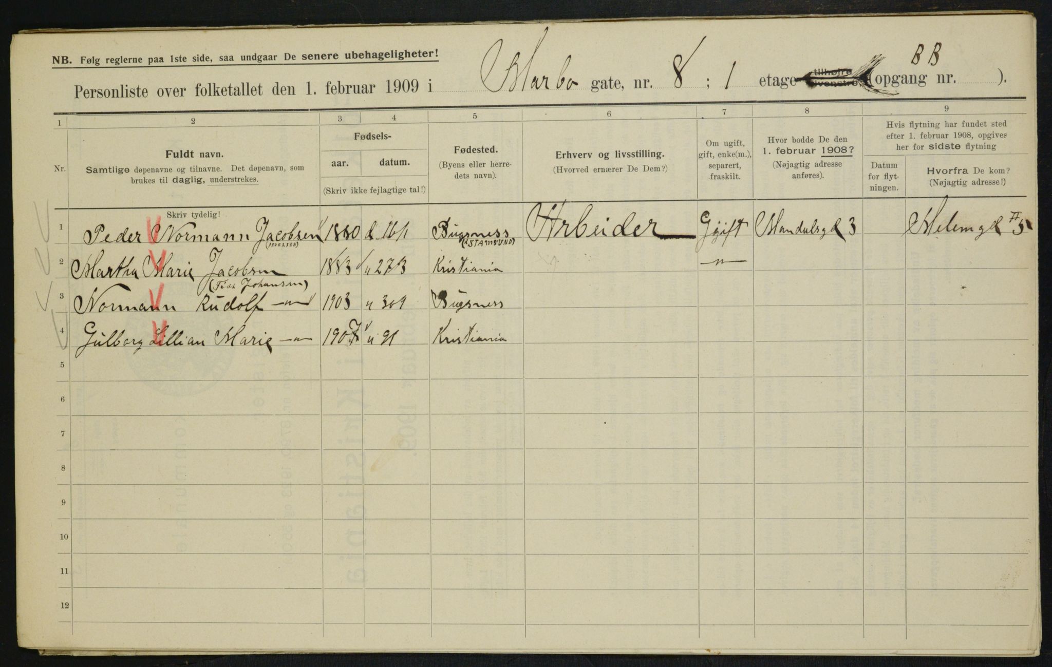 OBA, Municipal Census 1909 for Kristiania, 1909, p. 54961