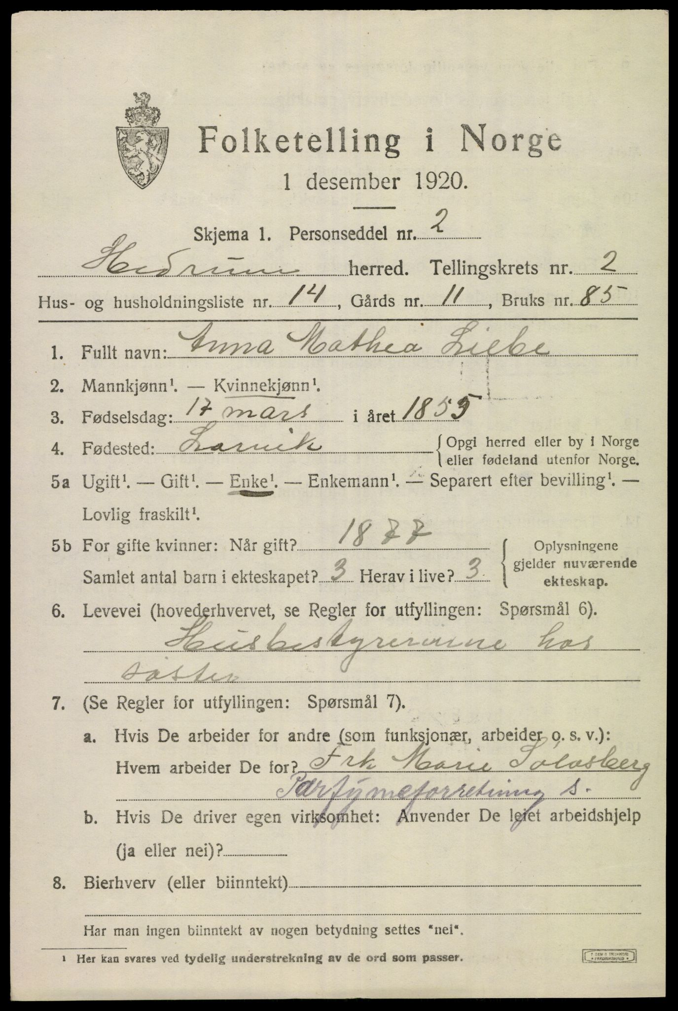 SAKO, 1920 census for Hedrum, 1920, p. 2565