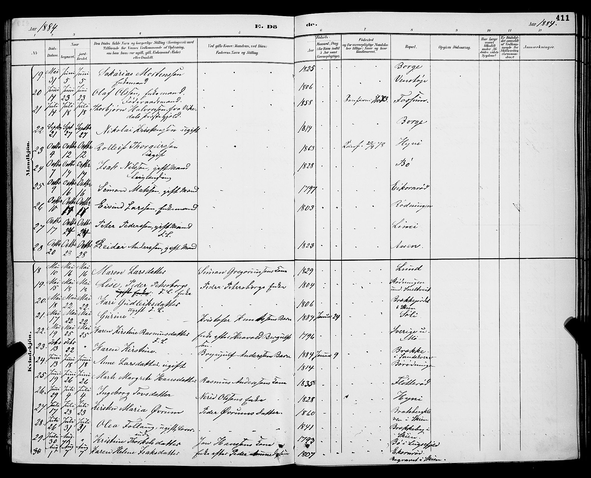 Gjerpen kirkebøker, AV/SAKO-A-265/G/Ga/L0002: Parish register (copy) no. I 2, 1883-1900, p. 411