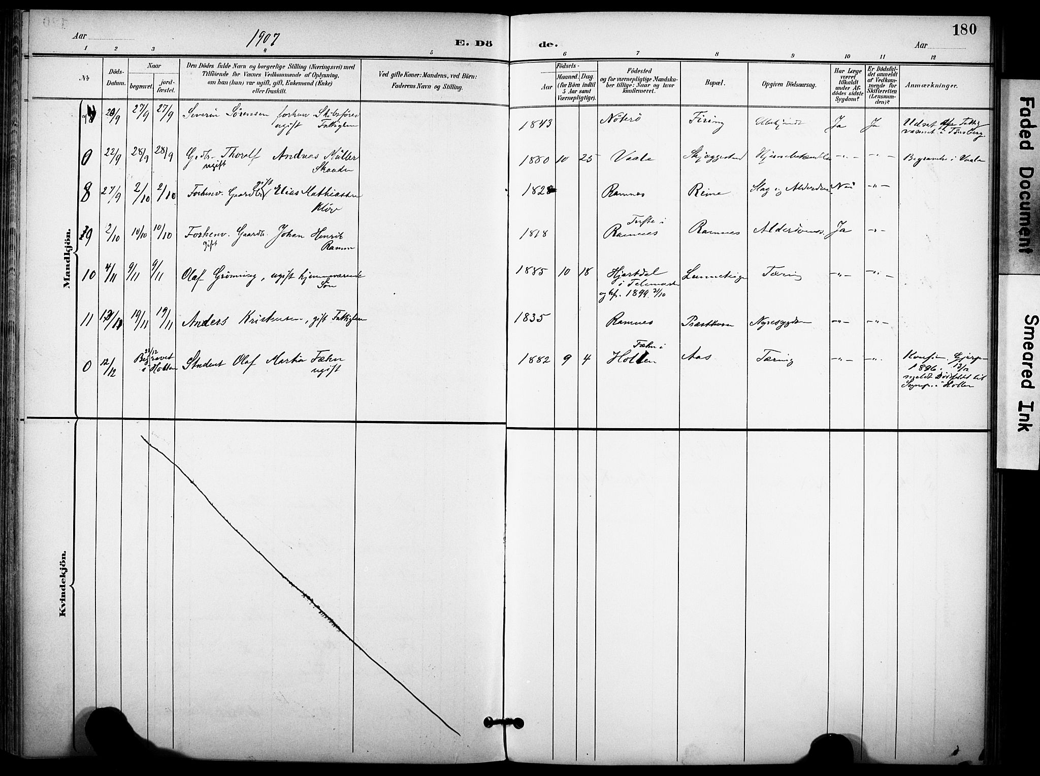 Ramnes kirkebøker, AV/SAKO-A-314/F/Fa/L0008: Parish register (official) no. I 8, 1896-1913, p. 180
