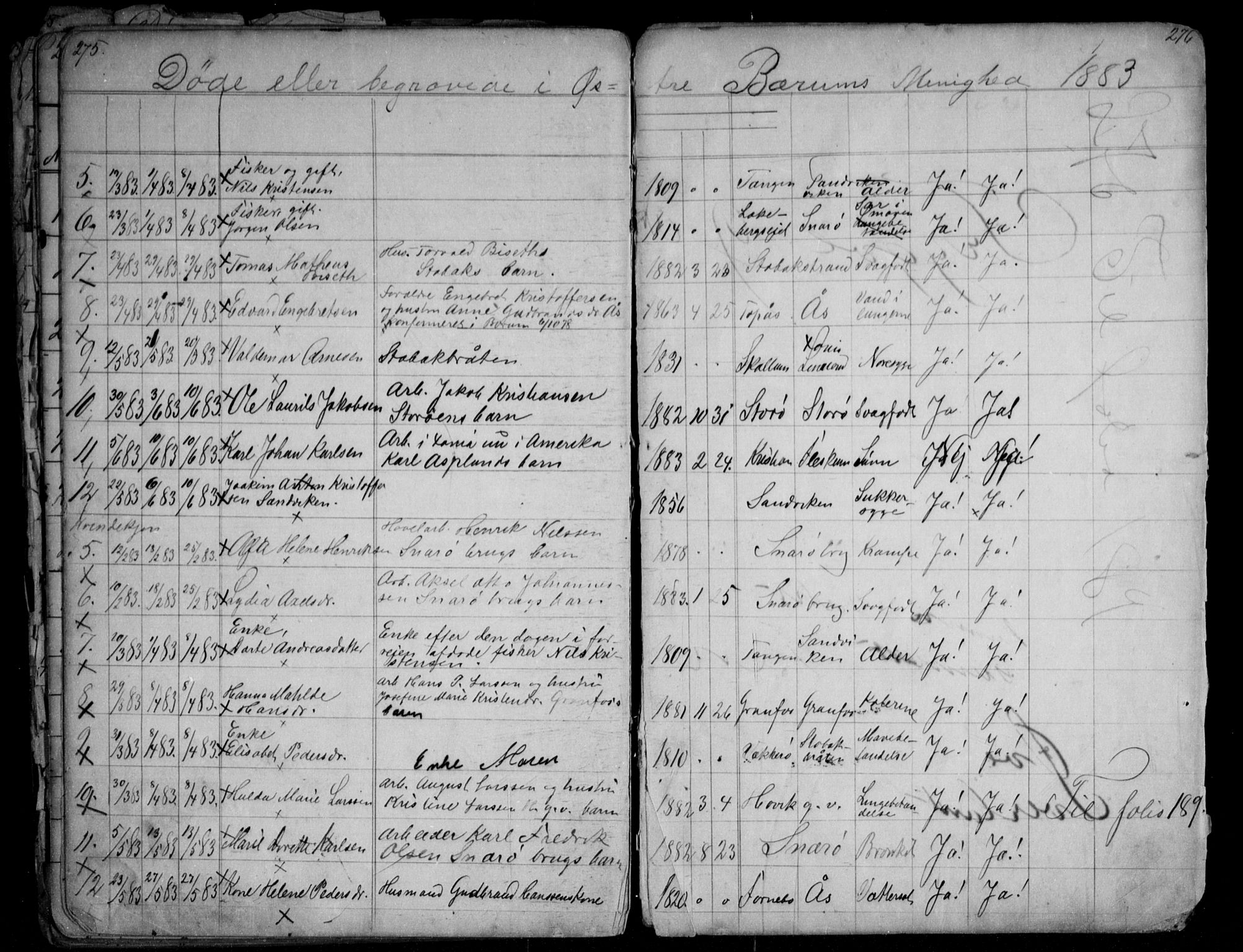 Asker prestekontor Kirkebøker, AV/SAO-A-10256a/G/Gc/L0002: Parish register (copy) no. III 2, 1874-1883, p. 275-276