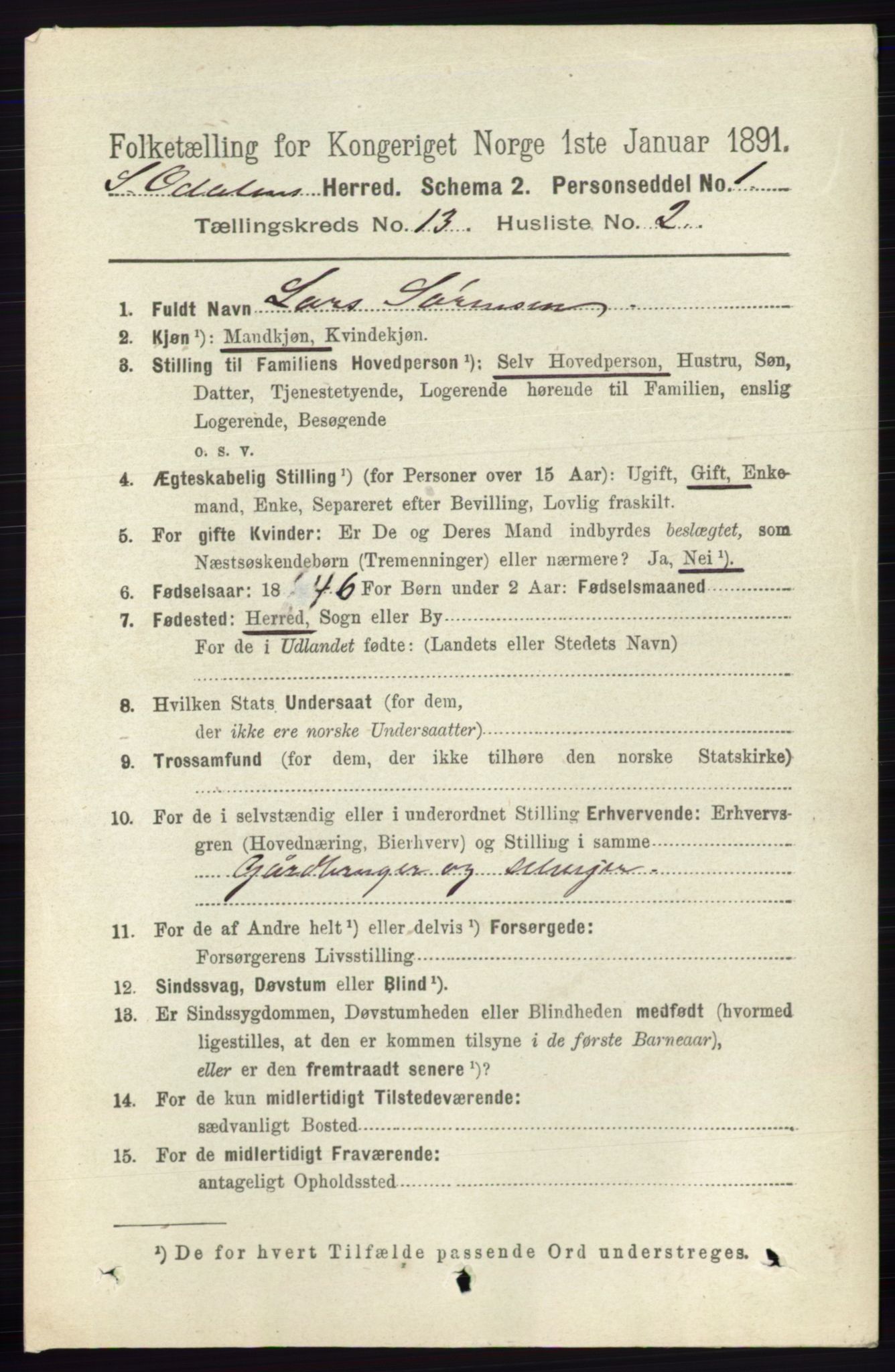 RA, 1891 census for 0419 Sør-Odal, 1891, p. 5569