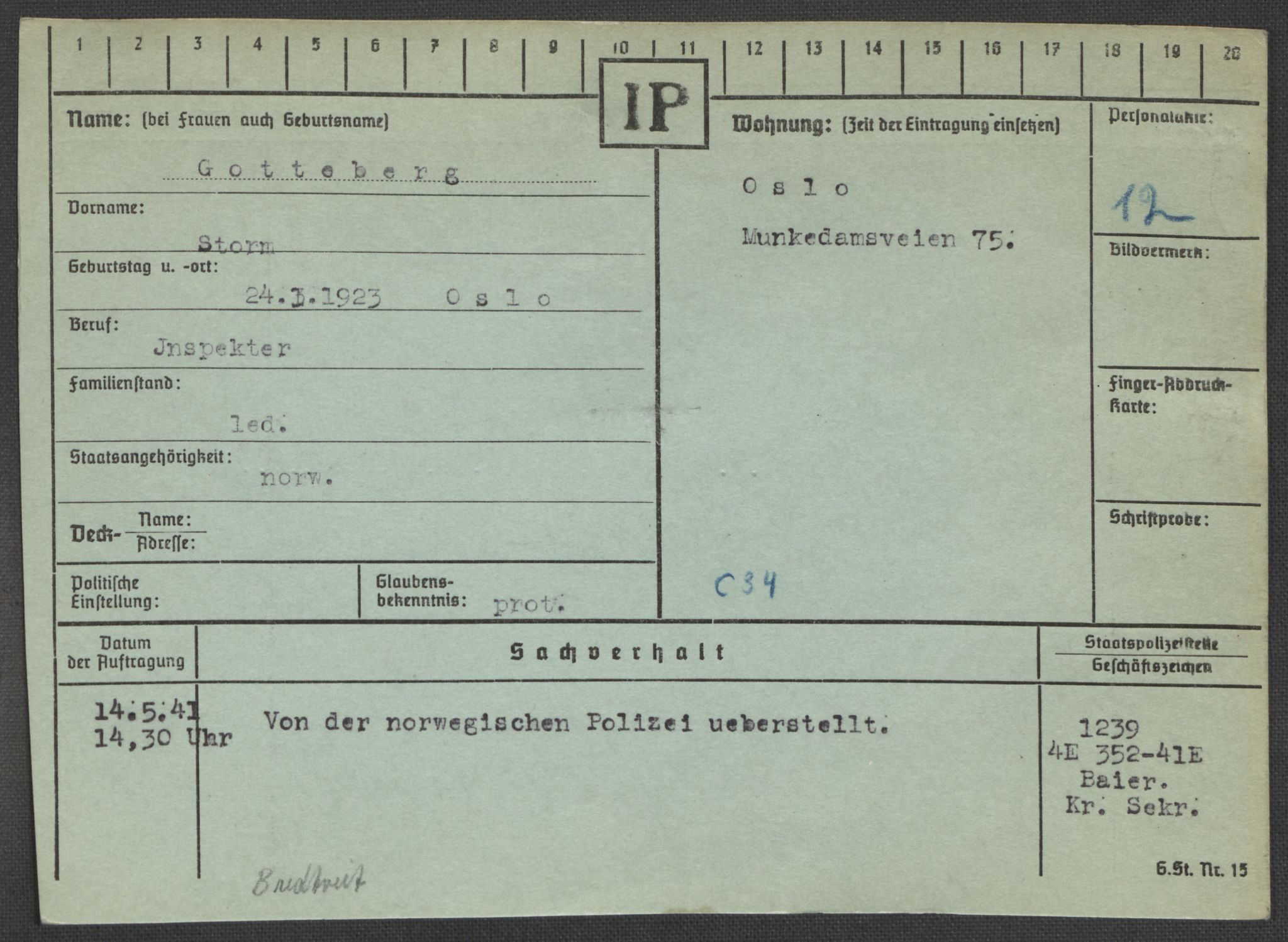 Befehlshaber der Sicherheitspolizei und des SD, AV/RA-RAFA-5969/E/Ea/Eaa/L0003: Register over norske fanger i Møllergata 19: Eng-Hag, 1940-1945, p. 903