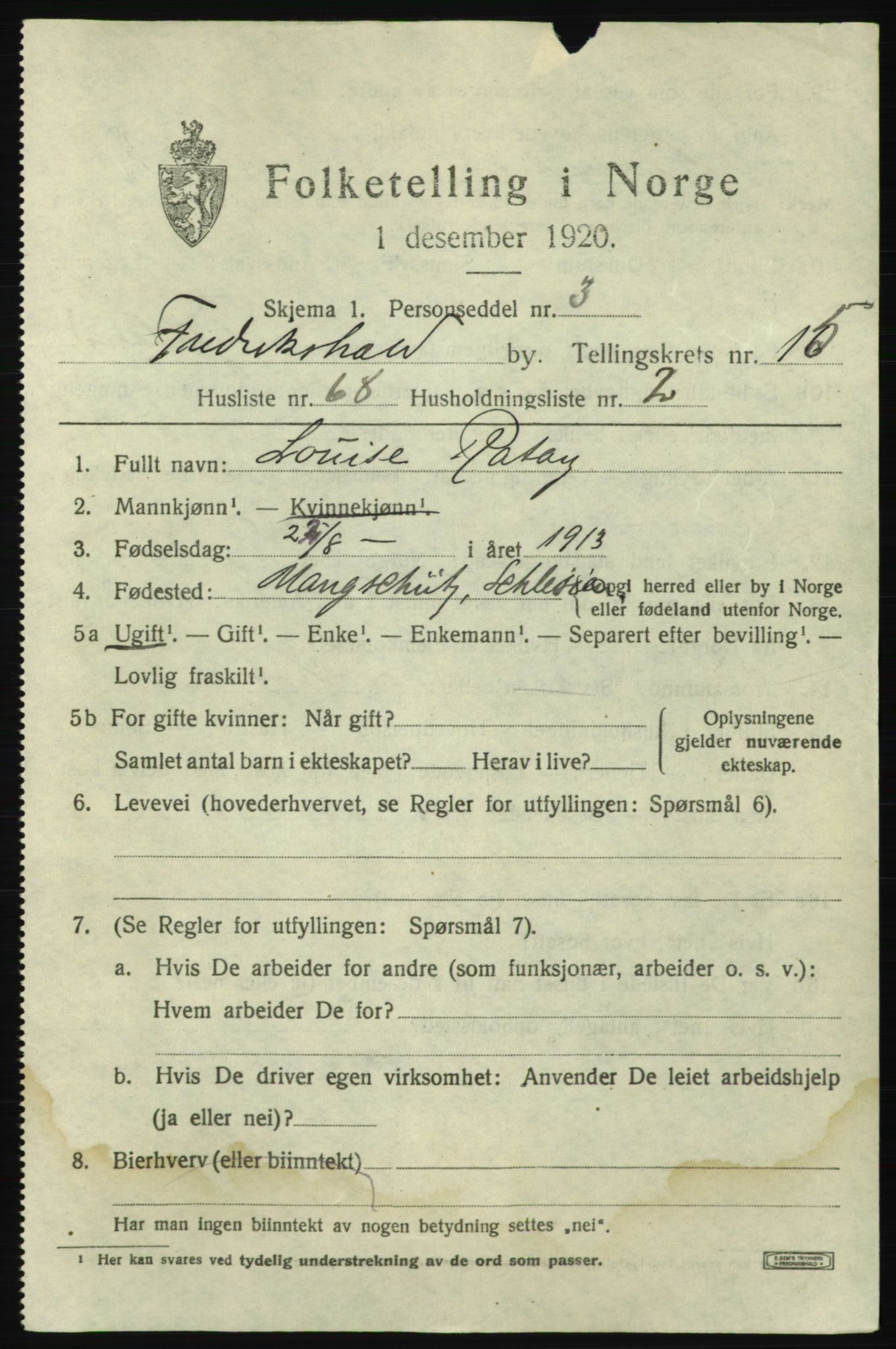 SAO, 1920 census for Fredrikshald, 1920, p. 24728