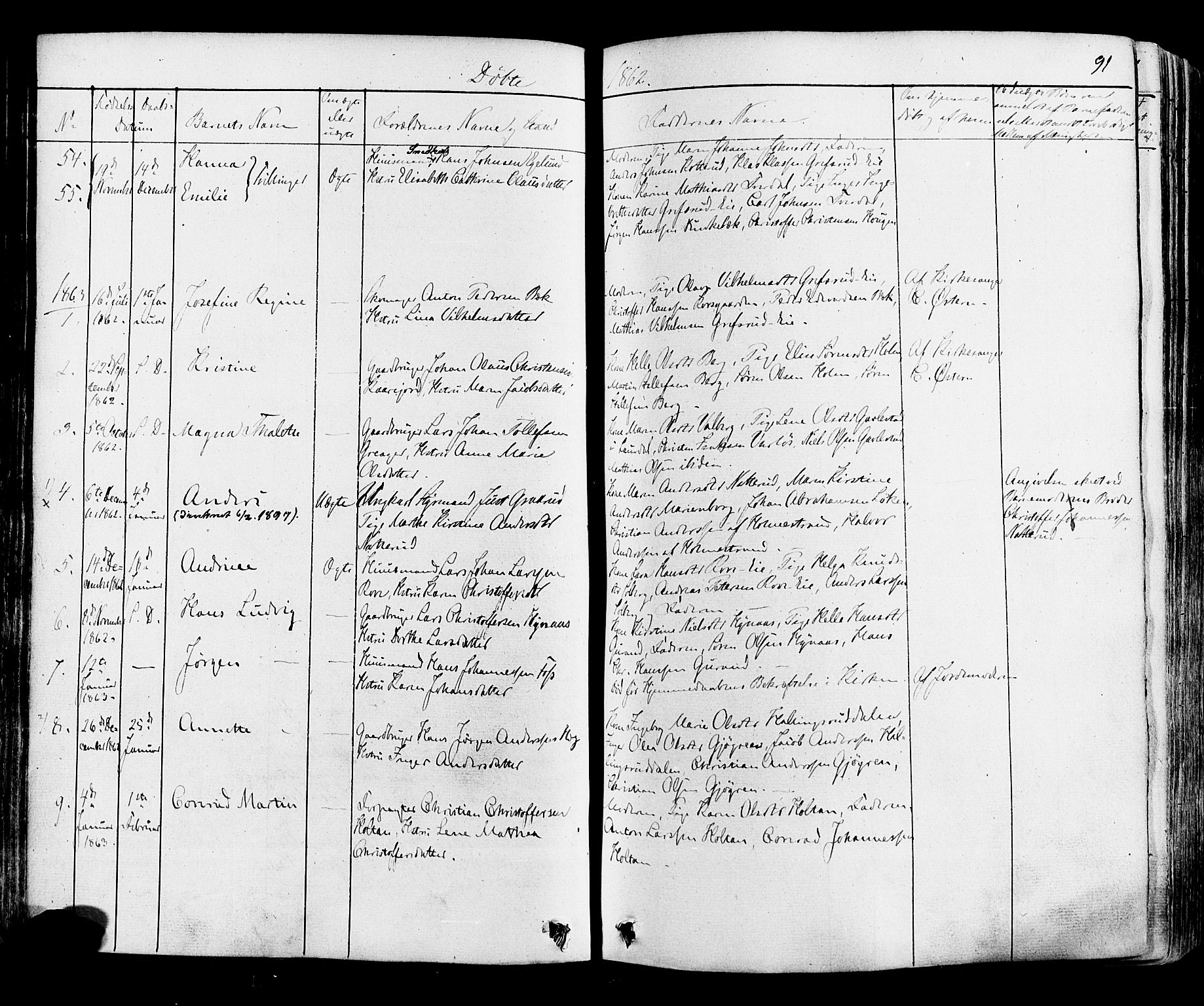 Botne kirkebøker, AV/SAKO-A-340/F/Fa/L0006: Parish register (official) no. I 6, 1836-1877, p. 91