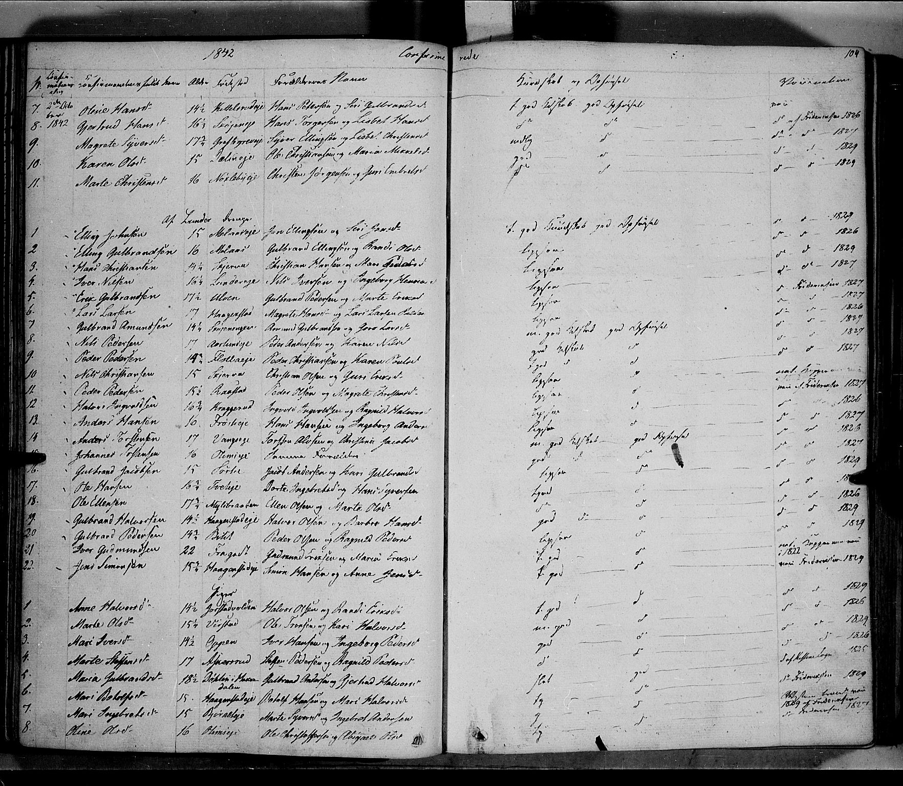 Jevnaker prestekontor, SAH/PREST-116/H/Ha/Haa/L0006: Parish register (official) no. 6, 1837-1857, p. 104