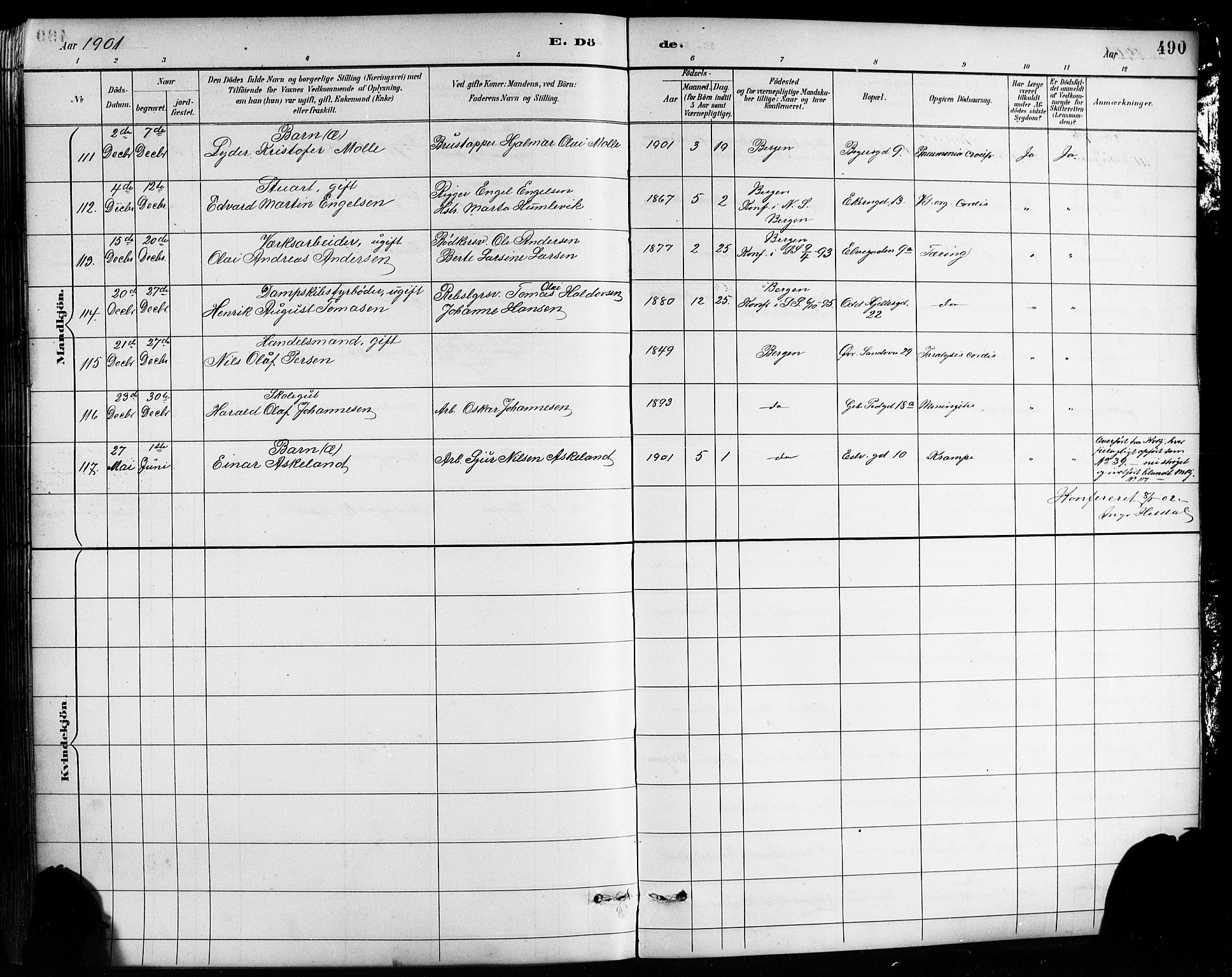 Sandviken Sokneprestembete, SAB/A-77601/H/Hb/L0002: Parish register (copy) no. A 3, 1888-1902, p. 490