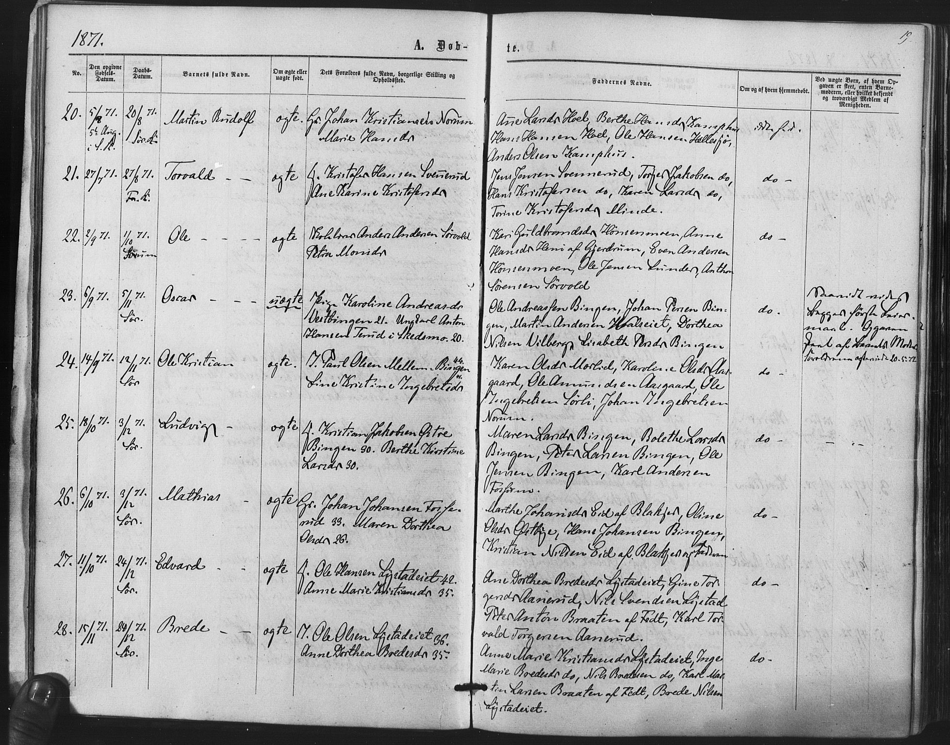 Sørum prestekontor Kirkebøker, SAO/A-10303/F/Fa/L0006: Parish register (official) no. I 6, 1864-1877, p. 19