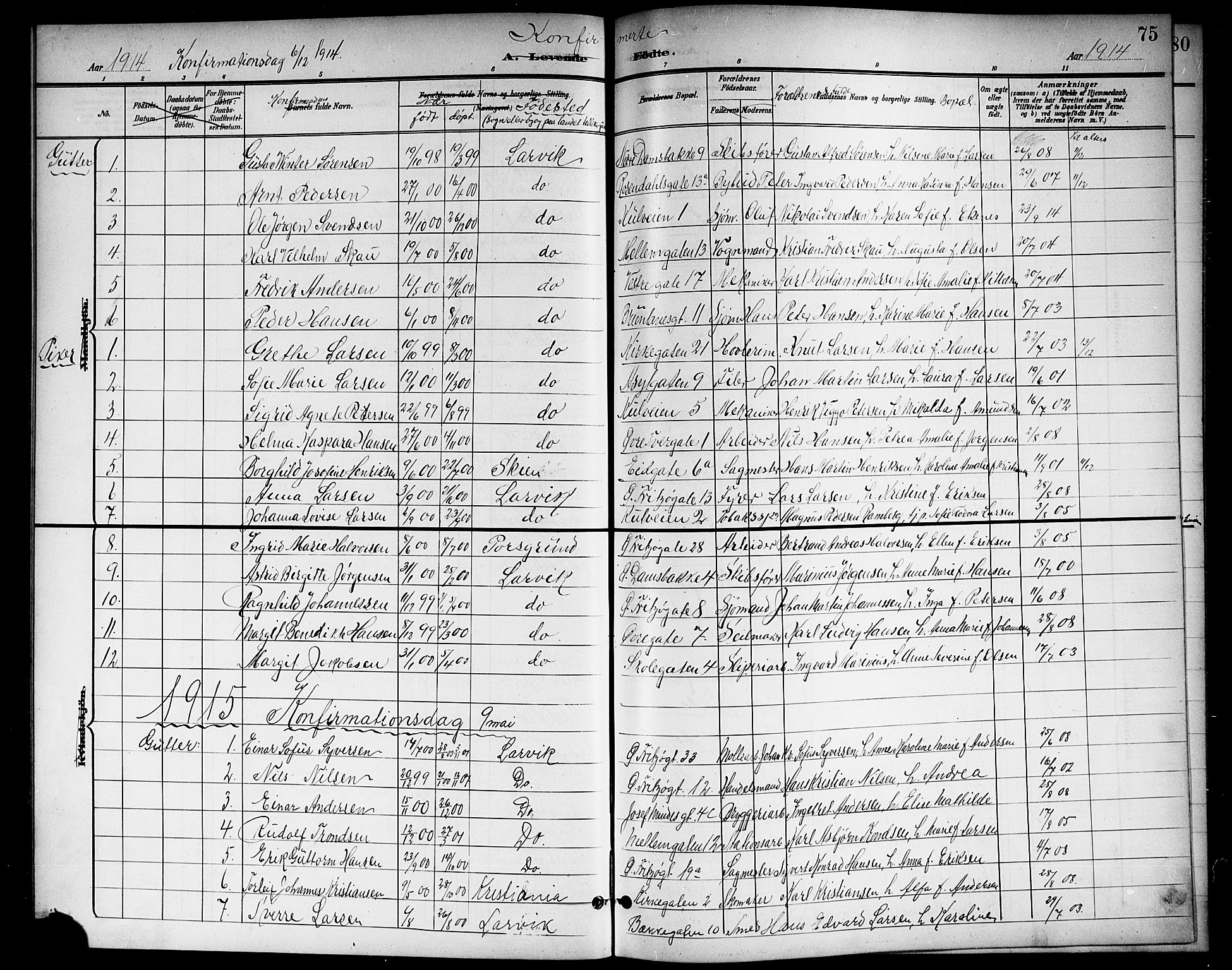 Larvik kirkebøker, AV/SAKO-A-352/G/Gb/L0004: Parish register (copy) no. II 4, 1899-1919, p. 75