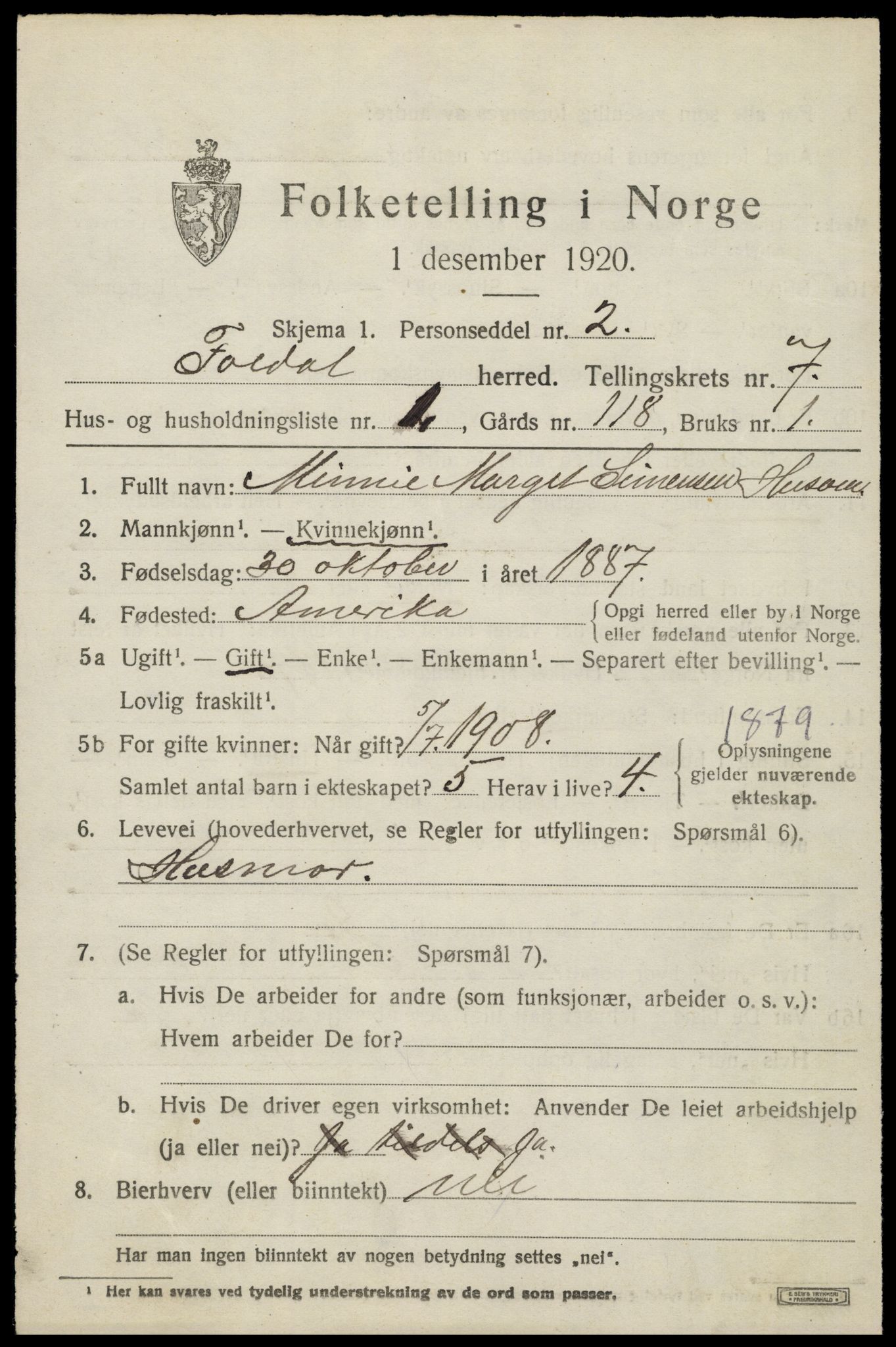 SAH, 1920 census for Folldal, 1920, p. 3919