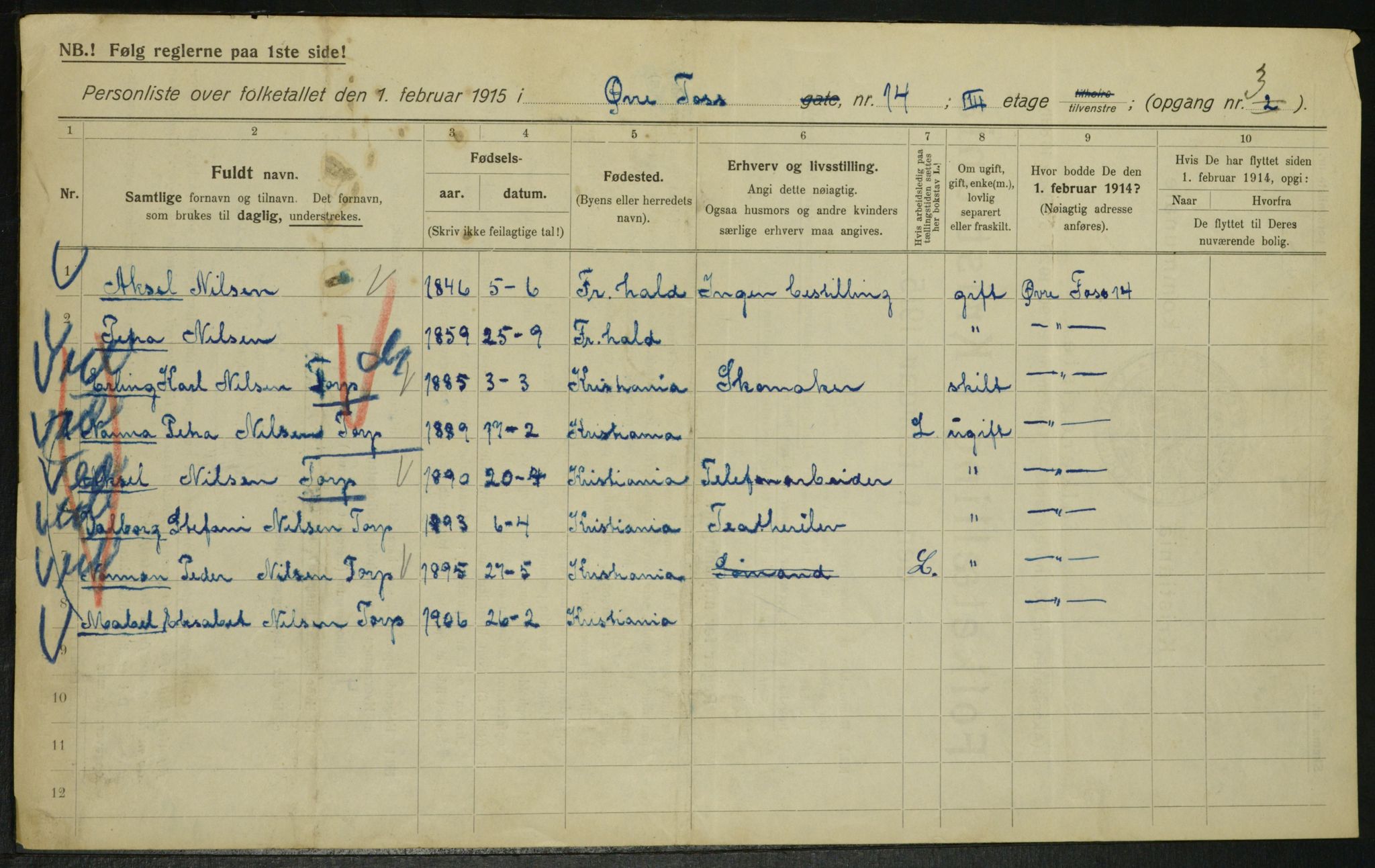 OBA, Municipal Census 1915 for Kristiania, 1915, p. 130365