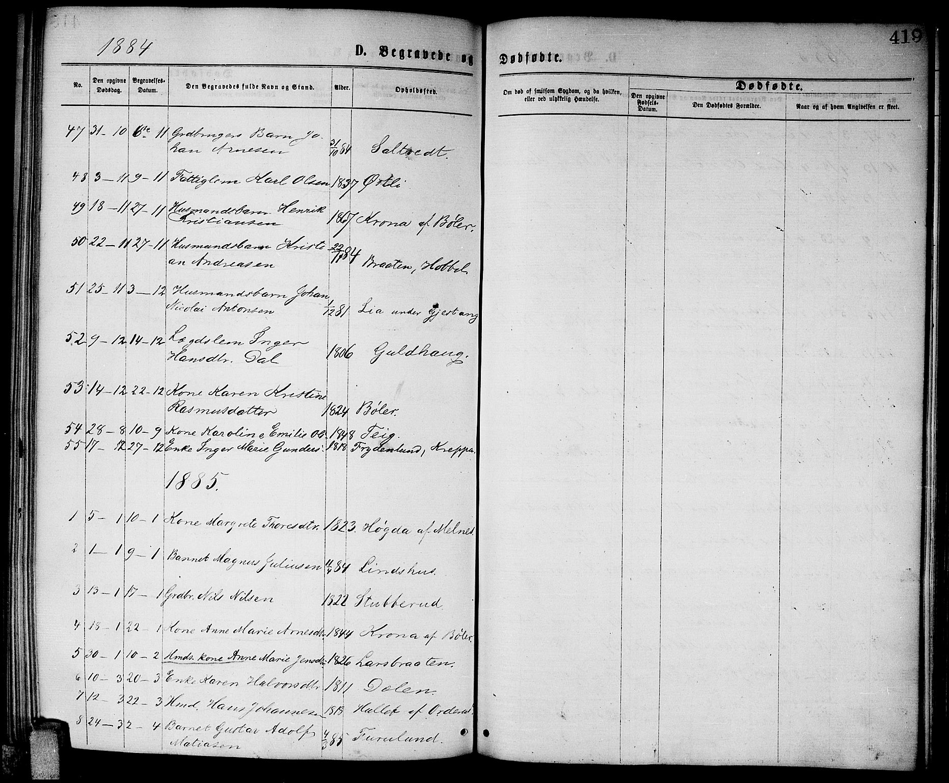 Enebakk prestekontor Kirkebøker, SAO/A-10171c/G/Ga/L0005: Parish register (copy) no. I 5, 1867-1888, p. 419