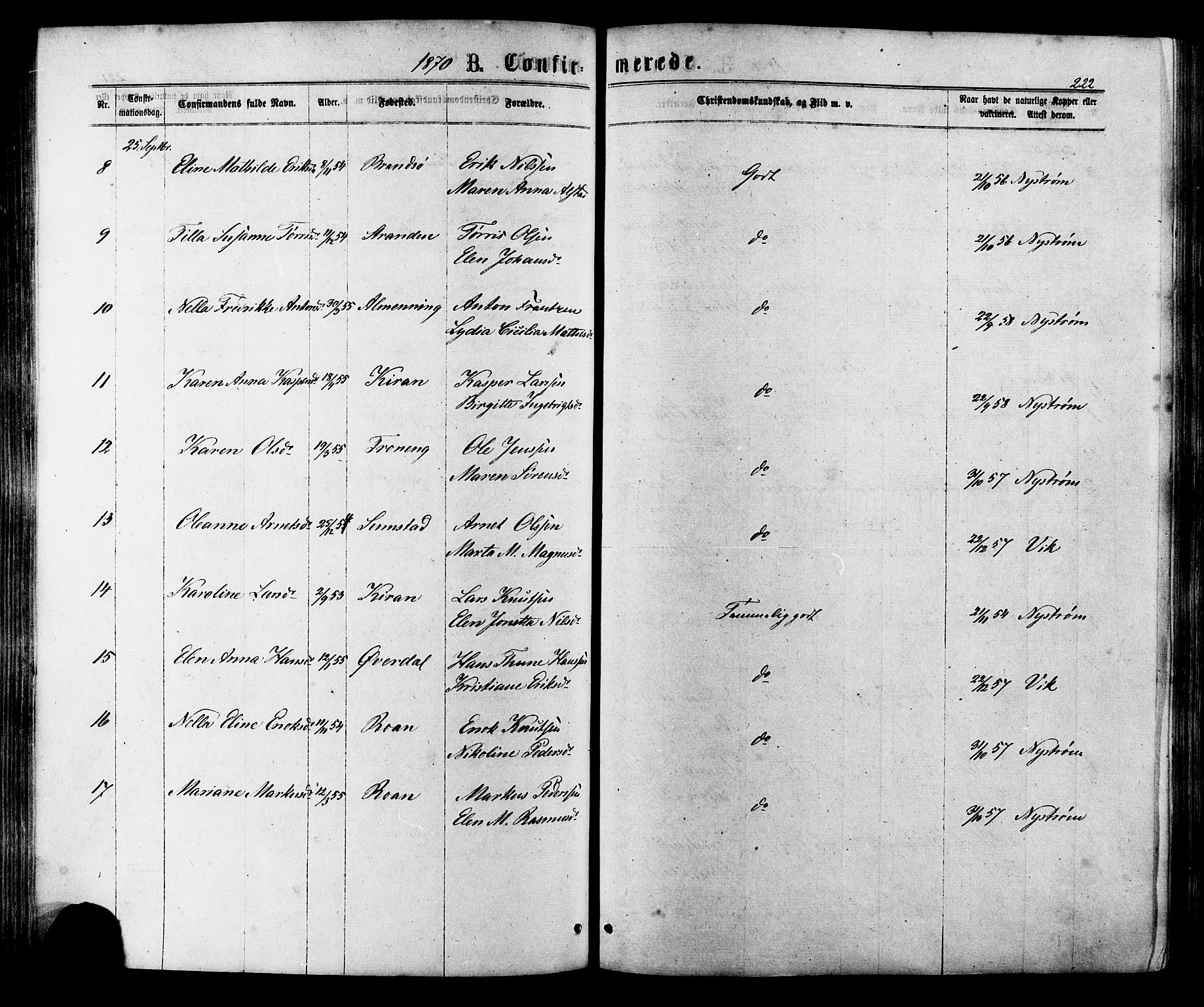 Ministerialprotokoller, klokkerbøker og fødselsregistre - Sør-Trøndelag, AV/SAT-A-1456/657/L0706: Parish register (official) no. 657A07, 1867-1878, p. 222