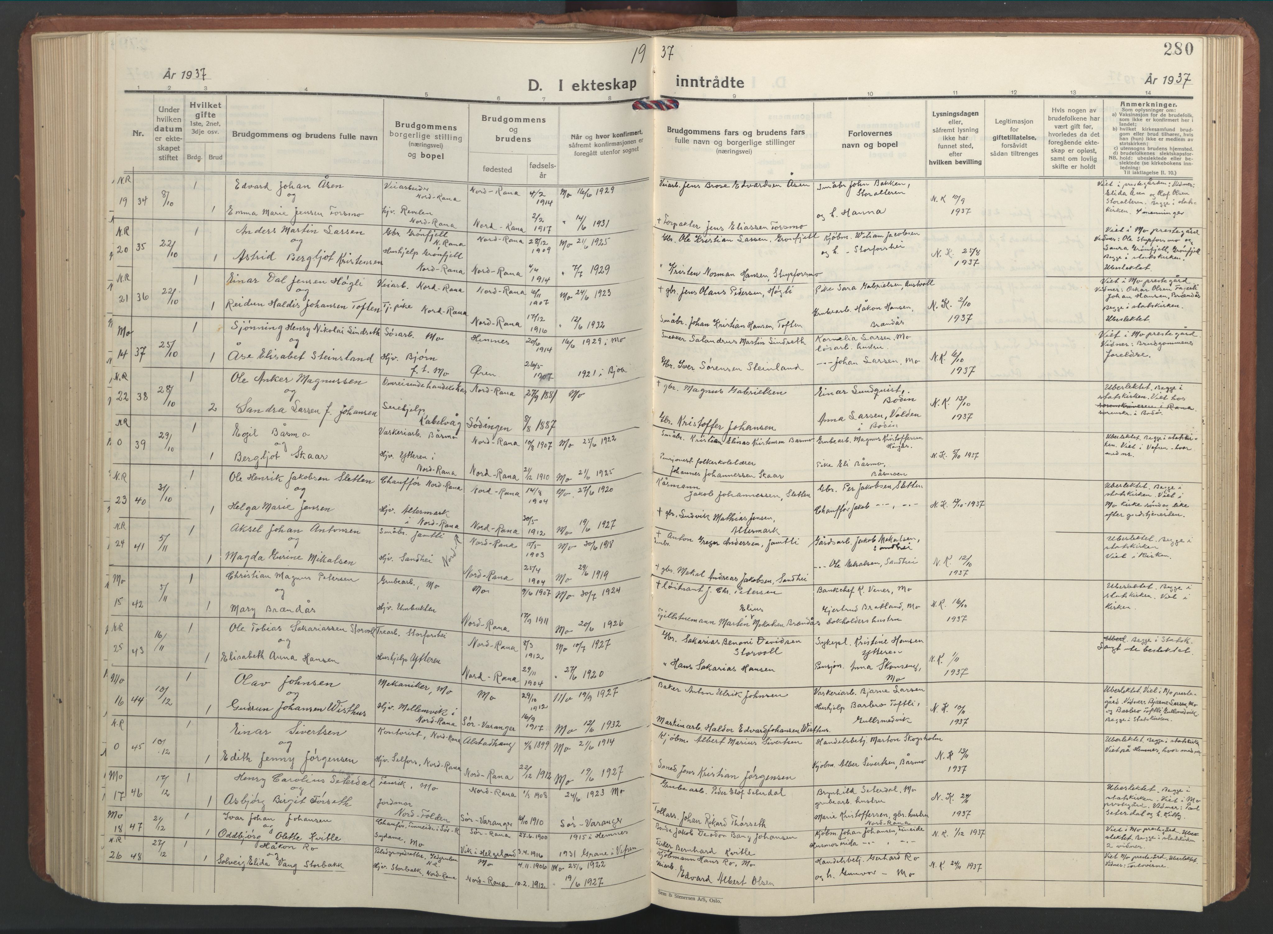 Ministerialprotokoller, klokkerbøker og fødselsregistre - Nordland, SAT/A-1459/827/L0425: Parish register (copy) no. 827C14, 1931-1946, p. 280