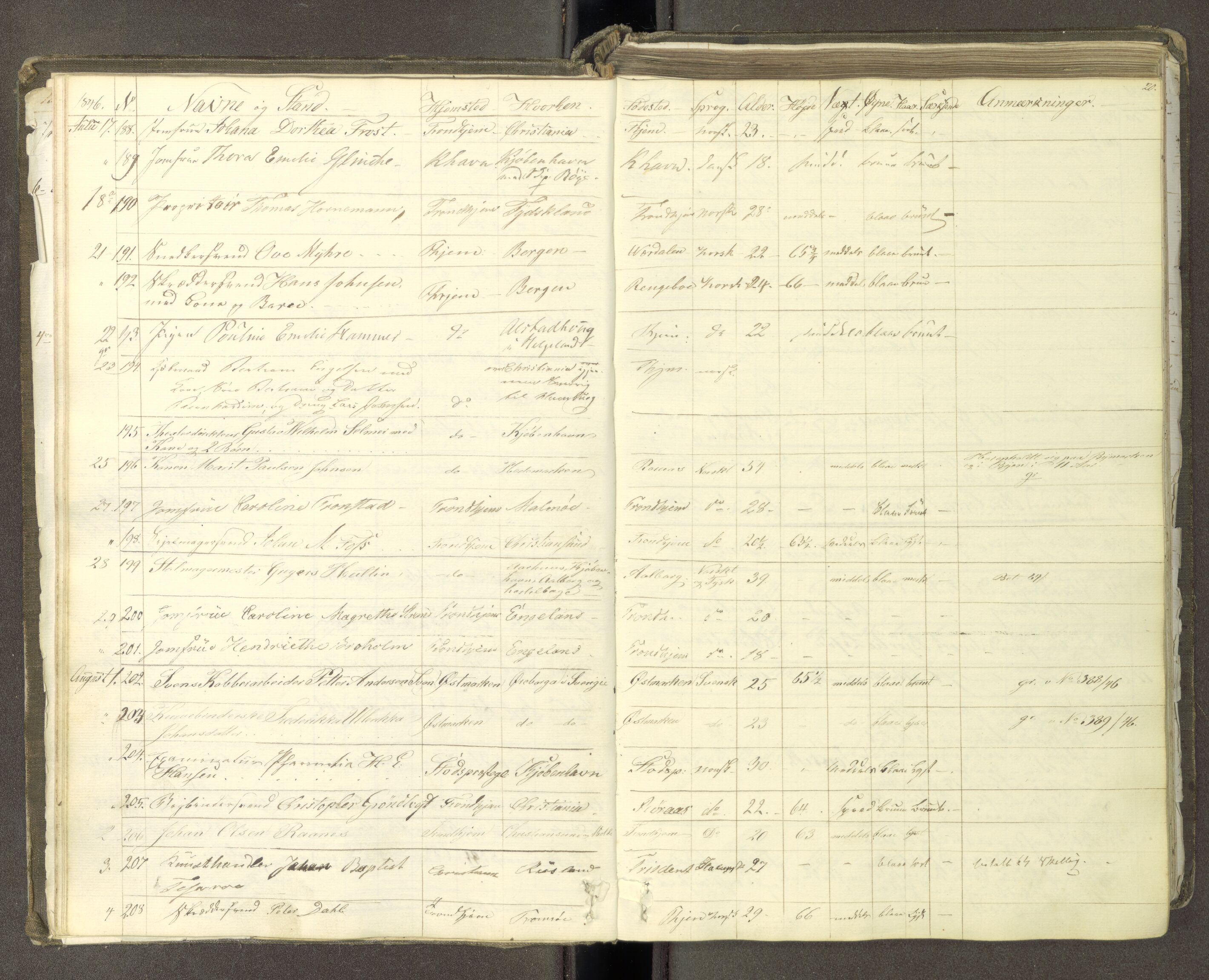 Trondheim politikammer, AV/SAT-A-1887/1/30/L0009: Passprotokoll. Første del:utstedtete pass. Andre del :innleverte/fornyede, 1845-1850, p. 19b-20a