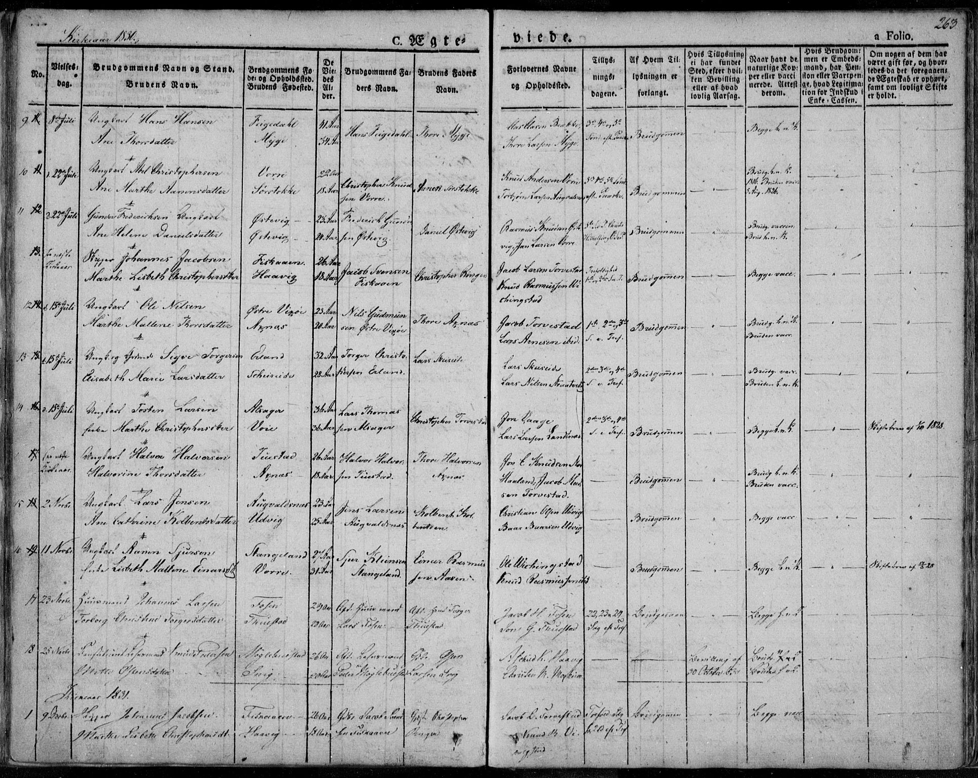 Avaldsnes sokneprestkontor, SAST/A -101851/H/Ha/Haa/L0005: Parish register (official) no. A 5.1, 1825-1841, p. 263