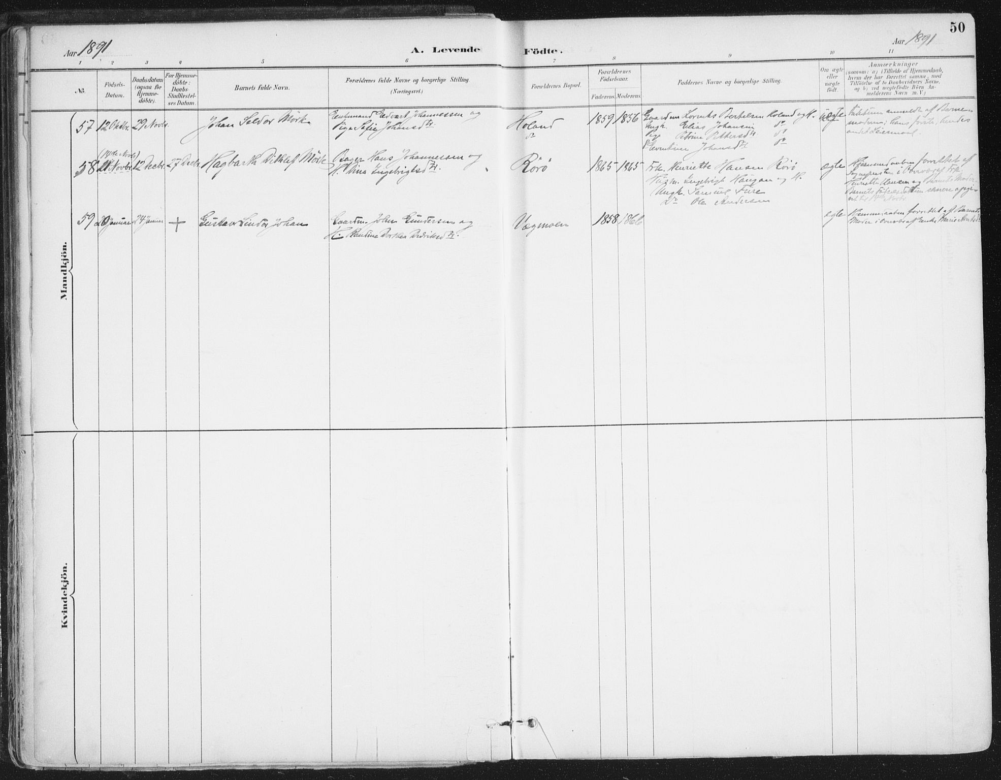 Ministerialprotokoller, klokkerbøker og fødselsregistre - Nordland, AV/SAT-A-1459/816/L0244: Parish register (official) no. 816A10, 1886-1903, p. 50