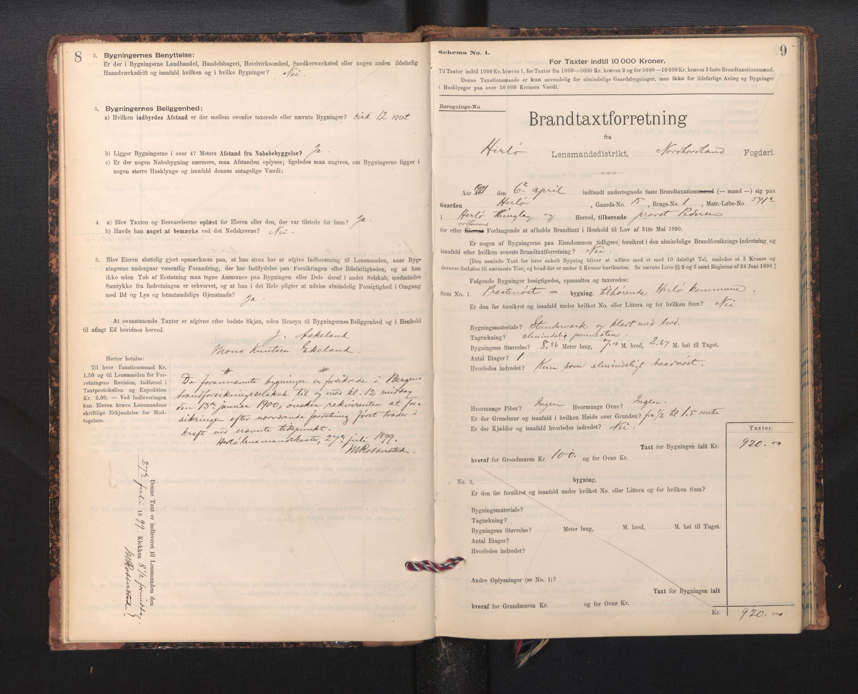 Lensmannen i Herdla, SAB/A-32901/0012/L0003:  Branntakstprotokoll skjematakst, 1897-1916, p. 8-9
