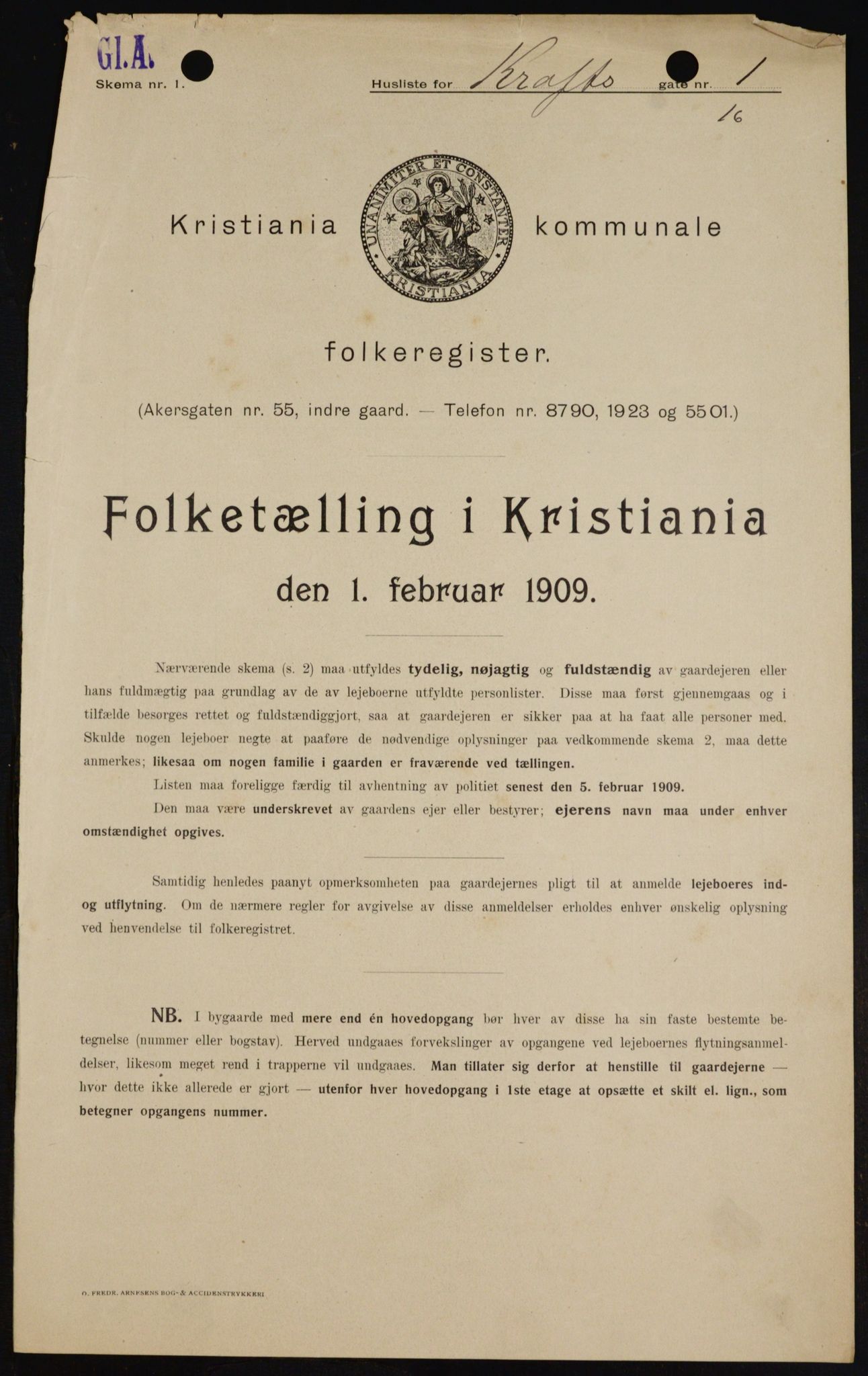OBA, Municipal Census 1909 for Kristiania, 1909, p. 49391