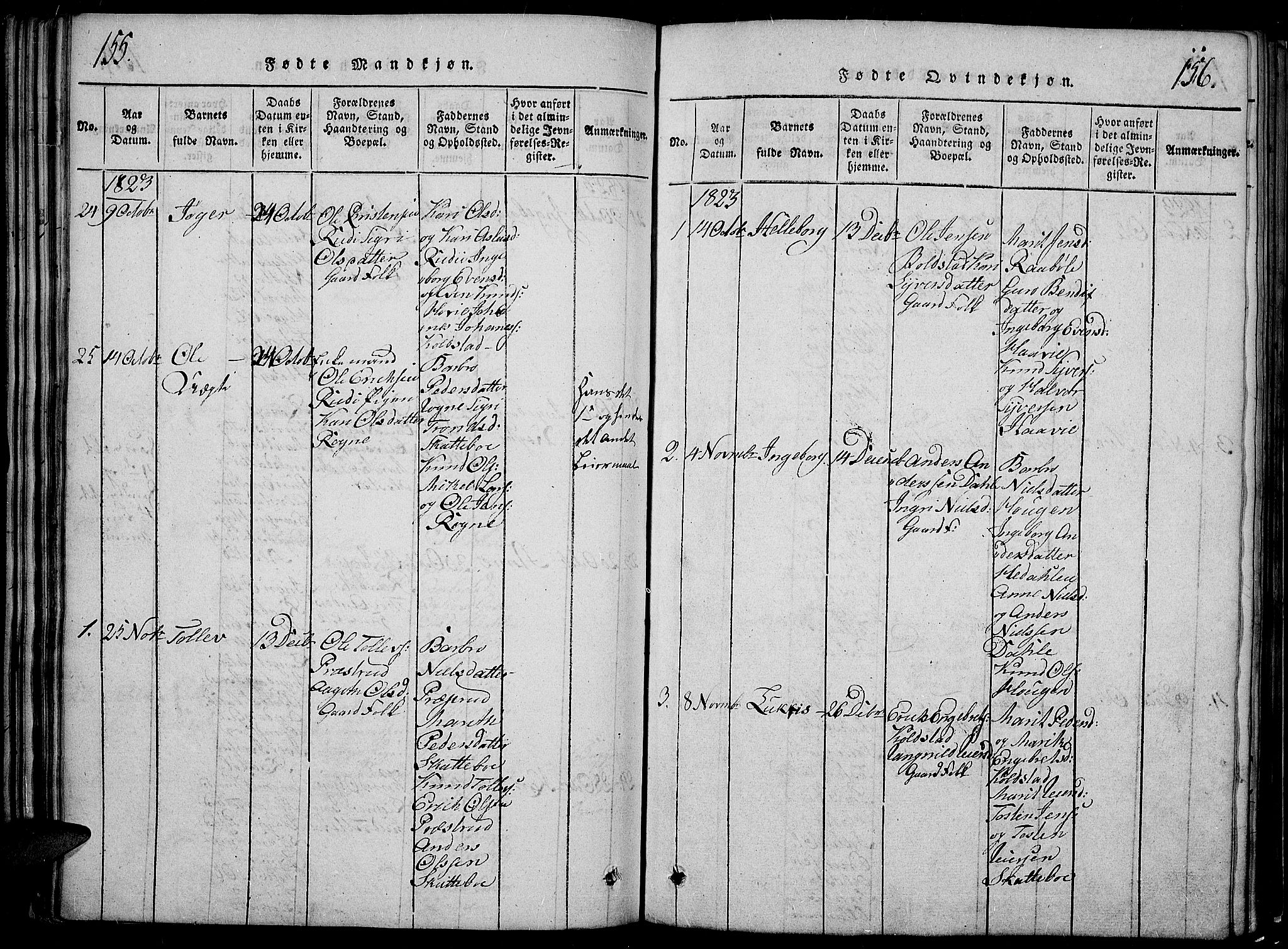 Slidre prestekontor, SAH/PREST-134/H/Ha/Hab/L0002: Parish register (copy) no. 2, 1814-1839, p. 155-156