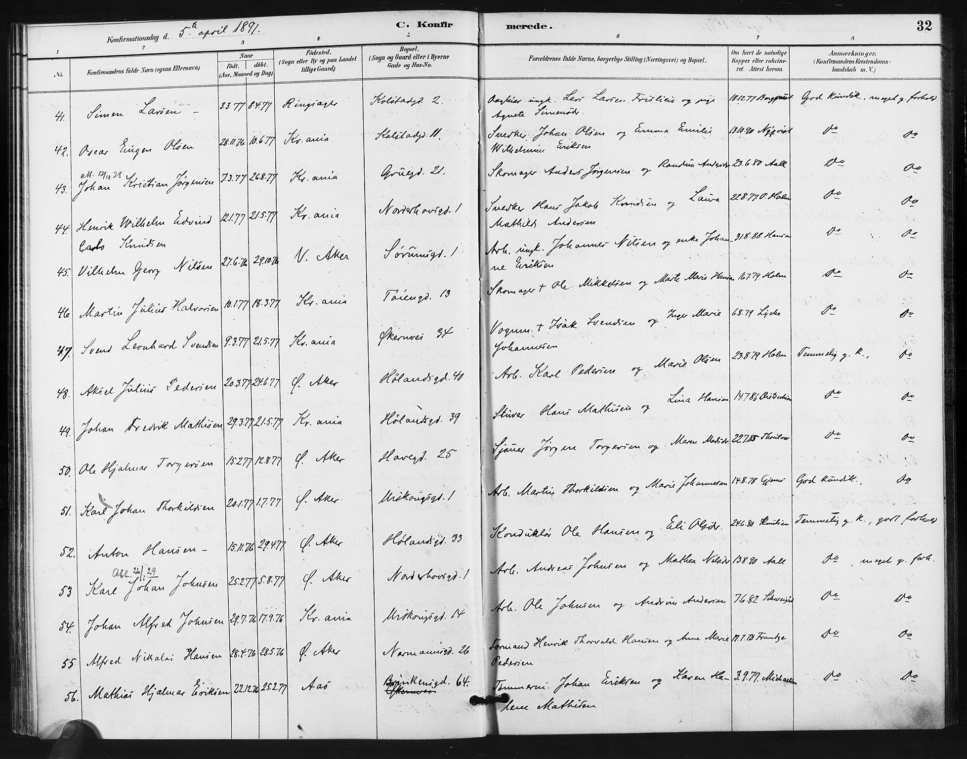 Kampen prestekontor Kirkebøker, AV/SAO-A-10853/F/Fa/L0006: Parish register (official) no. I 6, 1889-1896, p. 32