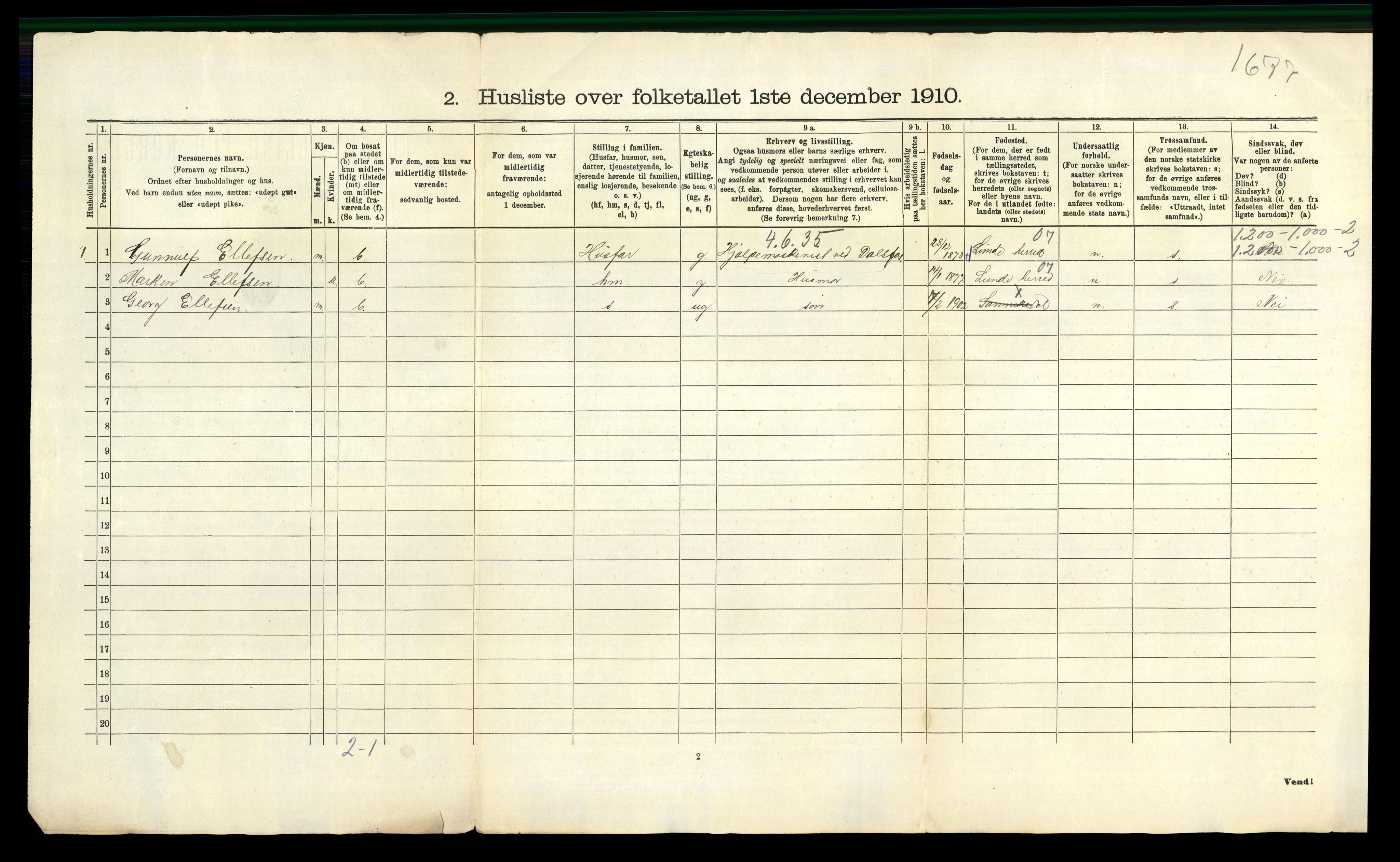 RA, 1910 census for Sannidal, 1910, p. 39