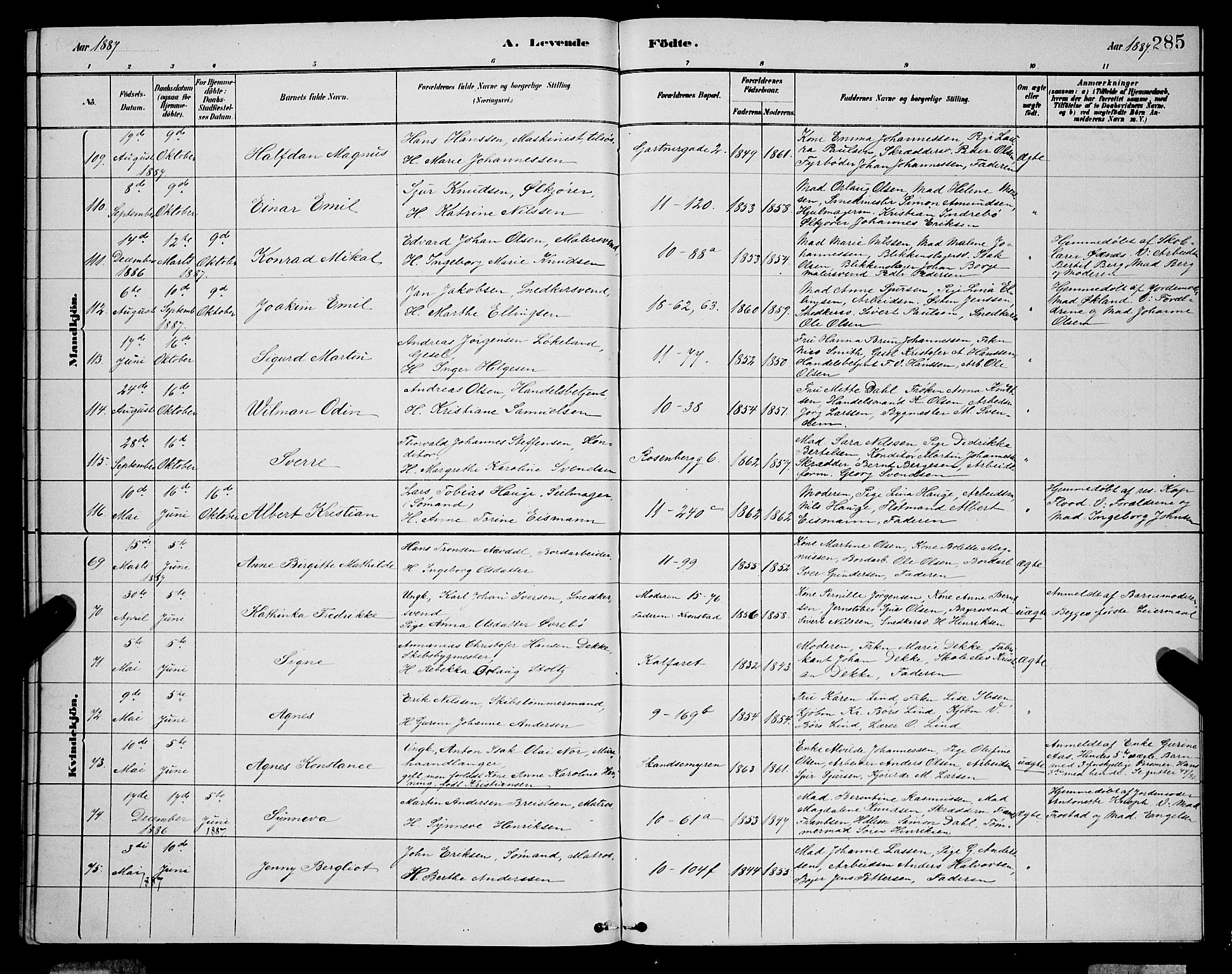 Domkirken sokneprestembete, SAB/A-74801/H/Hab/L0015: Parish register (copy) no. B 8, 1879-1887, p. 285