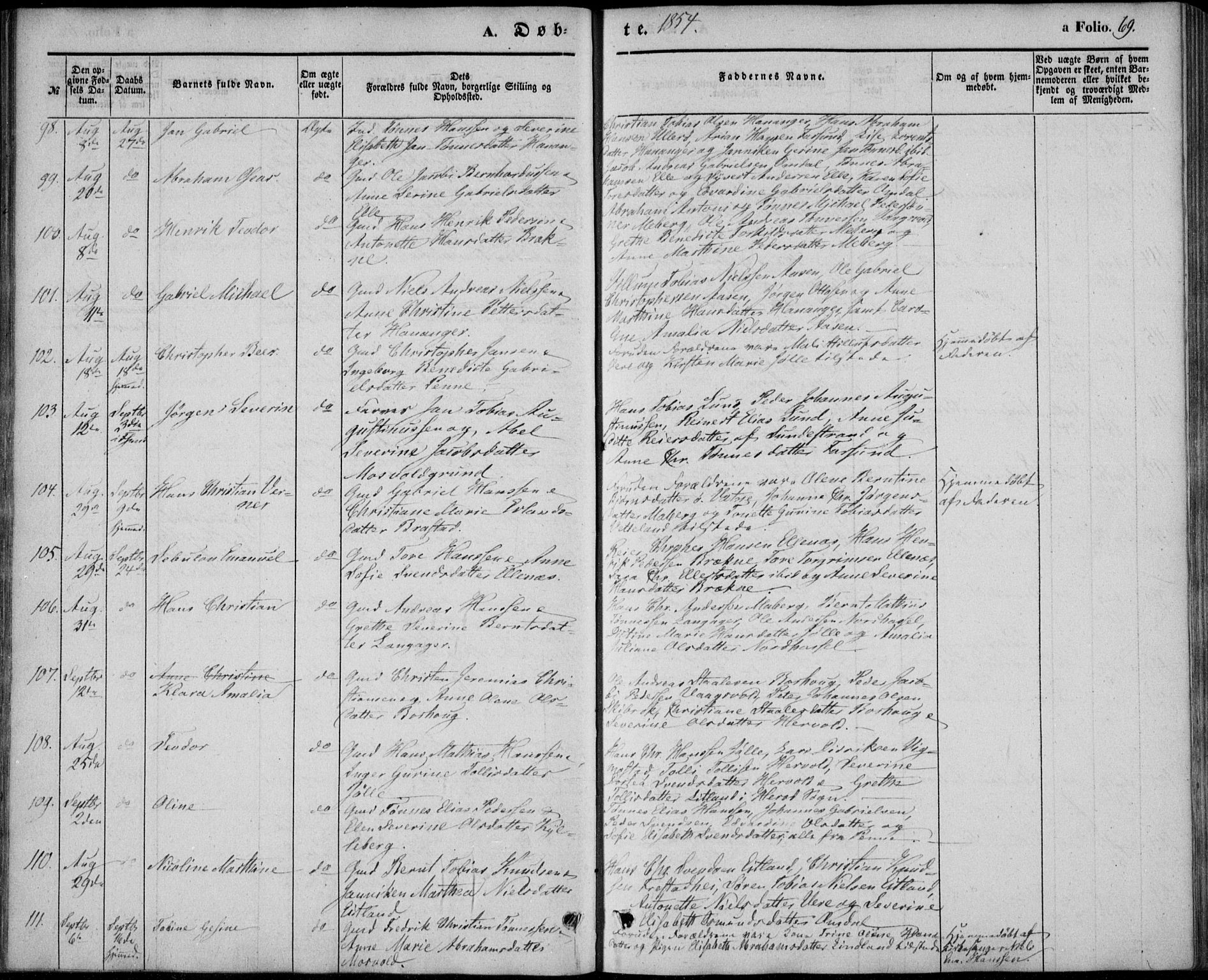 Lista sokneprestkontor, AV/SAK-1111-0027/F/Fb/L0002: Parish register (copy) no. B 2, 1847-1862, p. 69