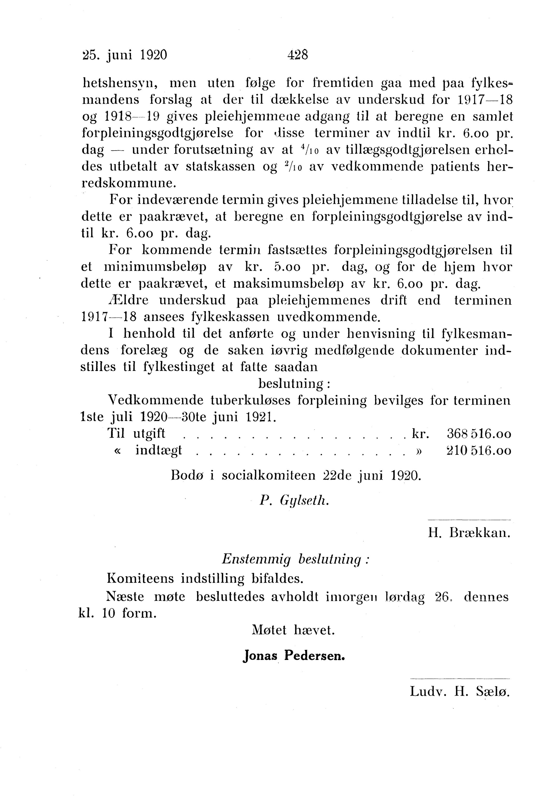 Nordland Fylkeskommune. Fylkestinget, AIN/NFK-17/176/A/Ac/L0043: Fylkestingsforhandlinger 1920, 1920