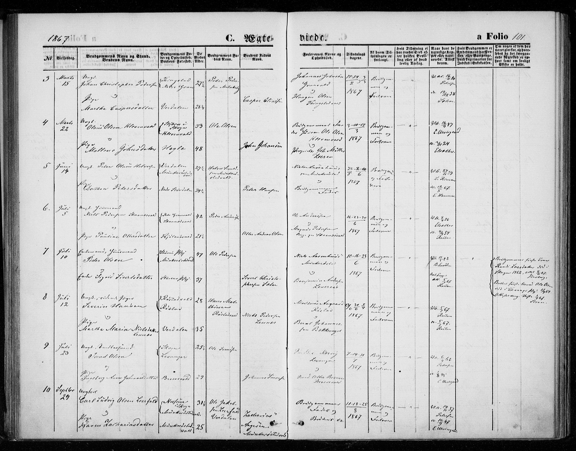 Ministerialprotokoller, klokkerbøker og fødselsregistre - Nord-Trøndelag, SAT/A-1458/721/L0206: Parish register (official) no. 721A01, 1864-1874, p. 101