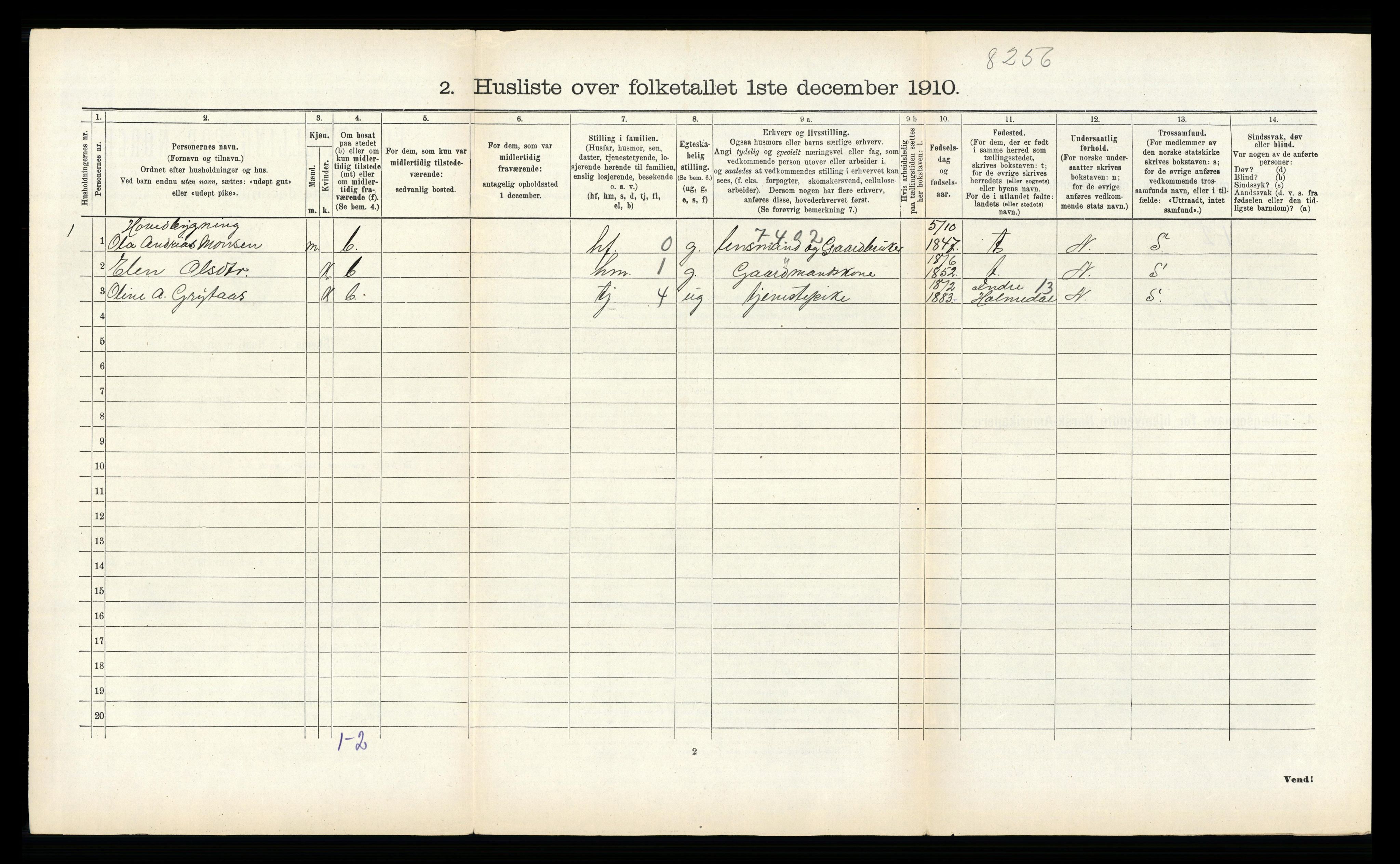 RA, 1910 census for Aurland, 1910, p. 622