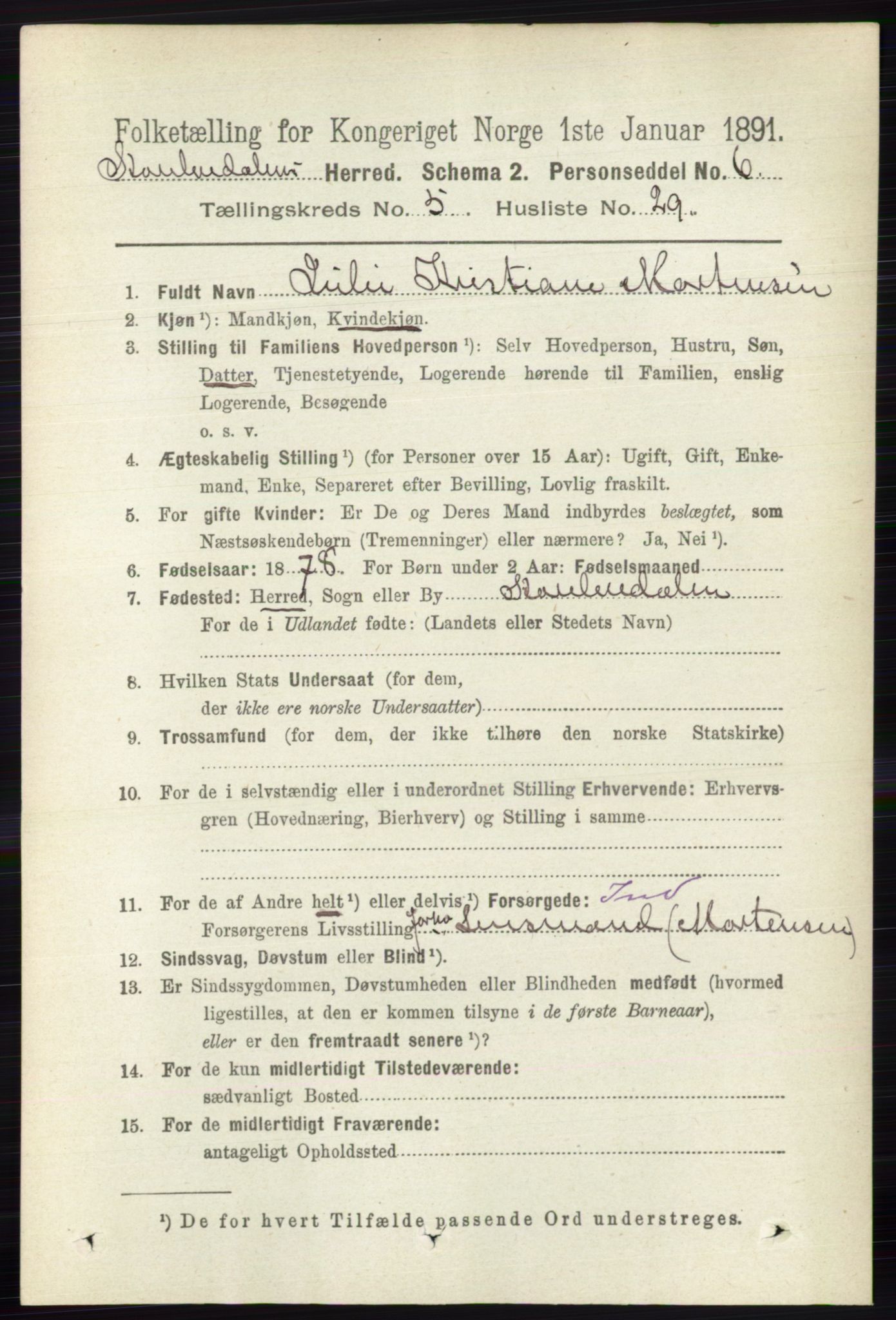 RA, 1891 census for 0430 Stor-Elvdal, 1891, p. 1911