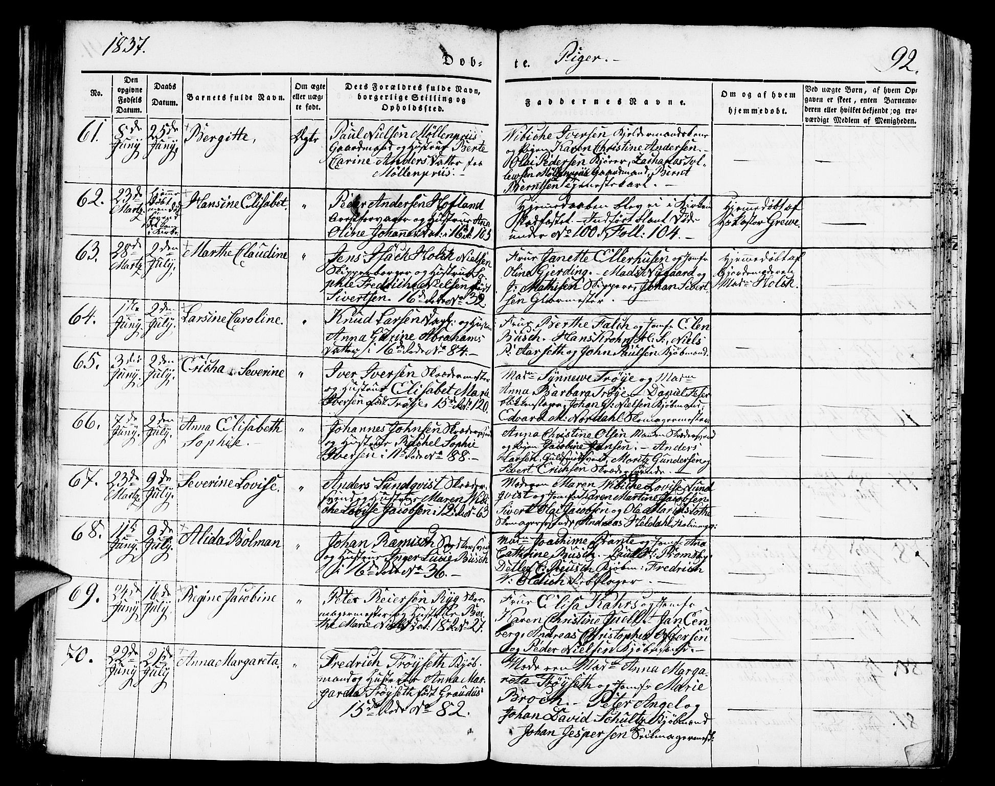 Domkirken sokneprestembete, AV/SAB-A-74801/H/Hab/L0008: Parish register (copy) no. B 1, 1836-1841, p. 92