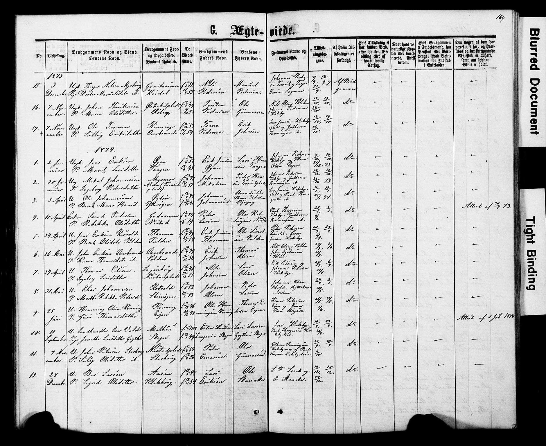 Ministerialprotokoller, klokkerbøker og fødselsregistre - Nord-Trøndelag, SAT/A-1458/706/L0049: Parish register (copy) no. 706C01, 1864-1895, p. 169