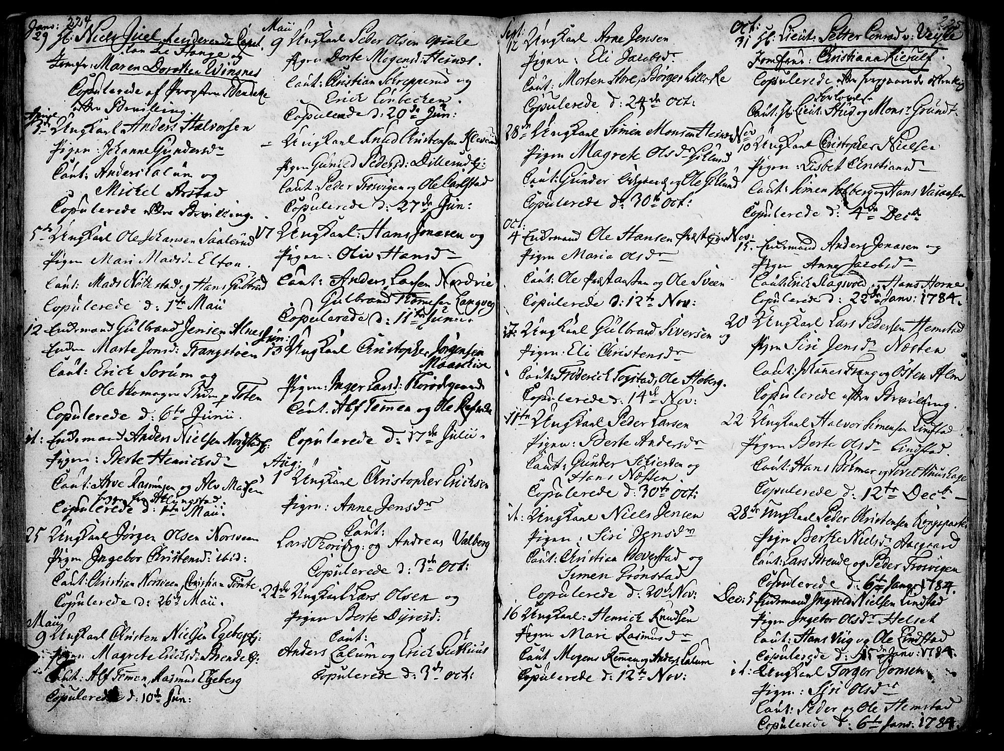 Stange prestekontor, AV/SAH-PREST-002/K/L0006: Parish register (official) no. 6, 1762-1787, p. 224-225