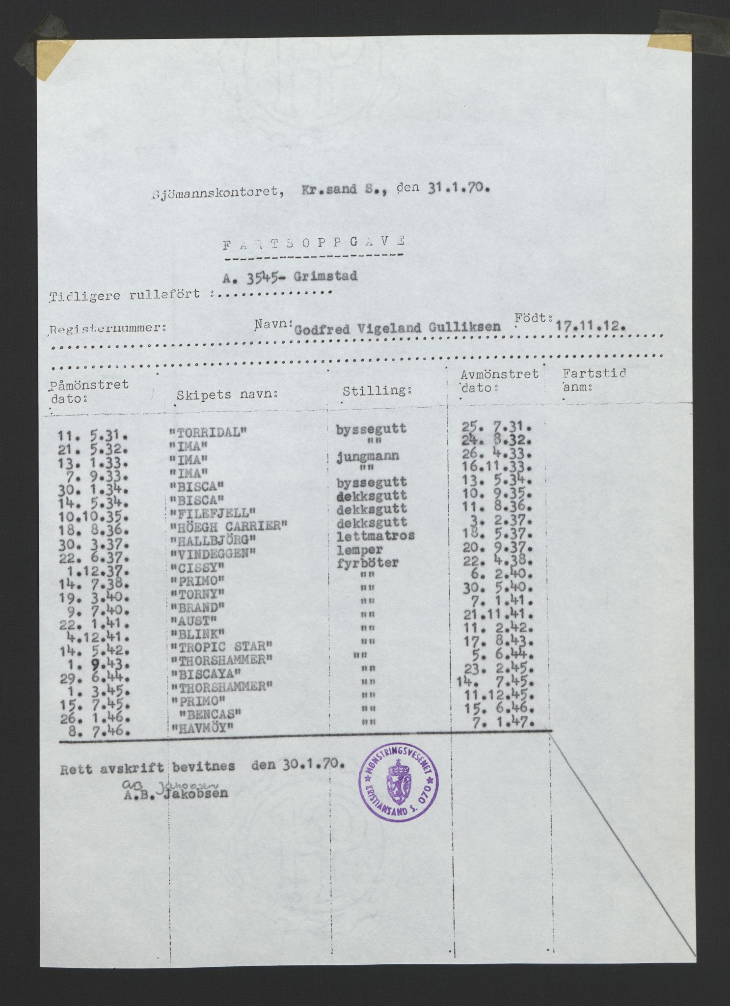 Grimstad mønstringskrets, AV/SAK-2031-0013/F/Fb/L0005: Hovedrulle A nr 3043-3804, F-8, 1900-1948, p. 256