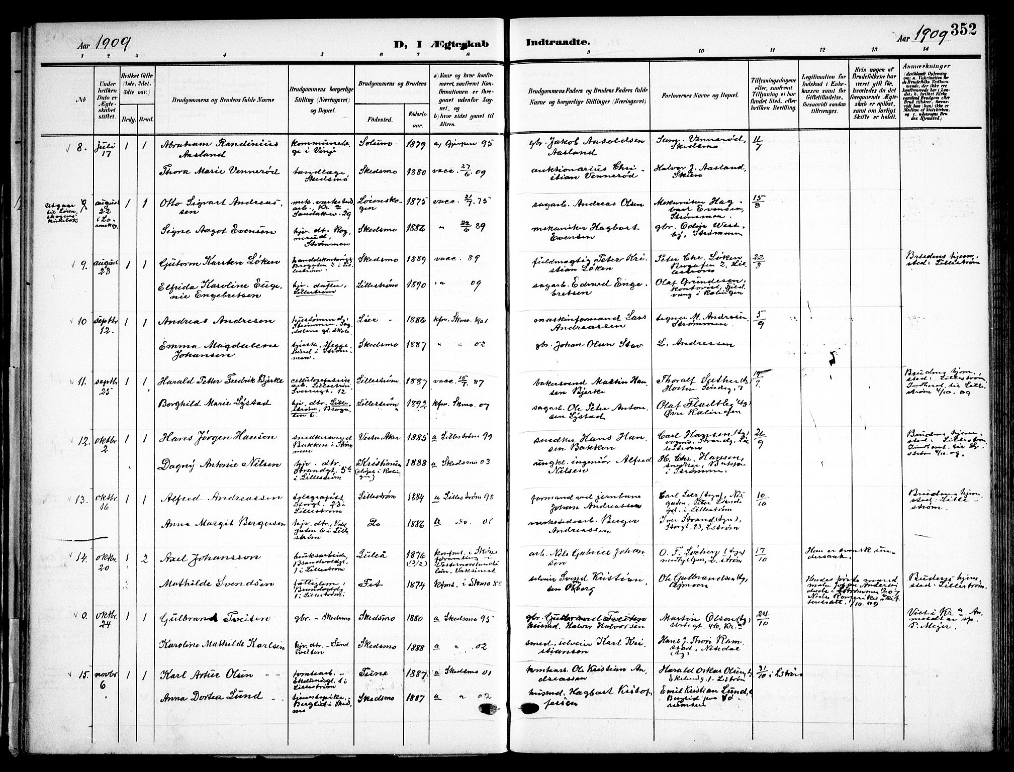 Skedsmo prestekontor Kirkebøker, AV/SAO-A-10033a/F/Fa/L0015: Parish register (official) no. I 15, 1902-1917, p. 352