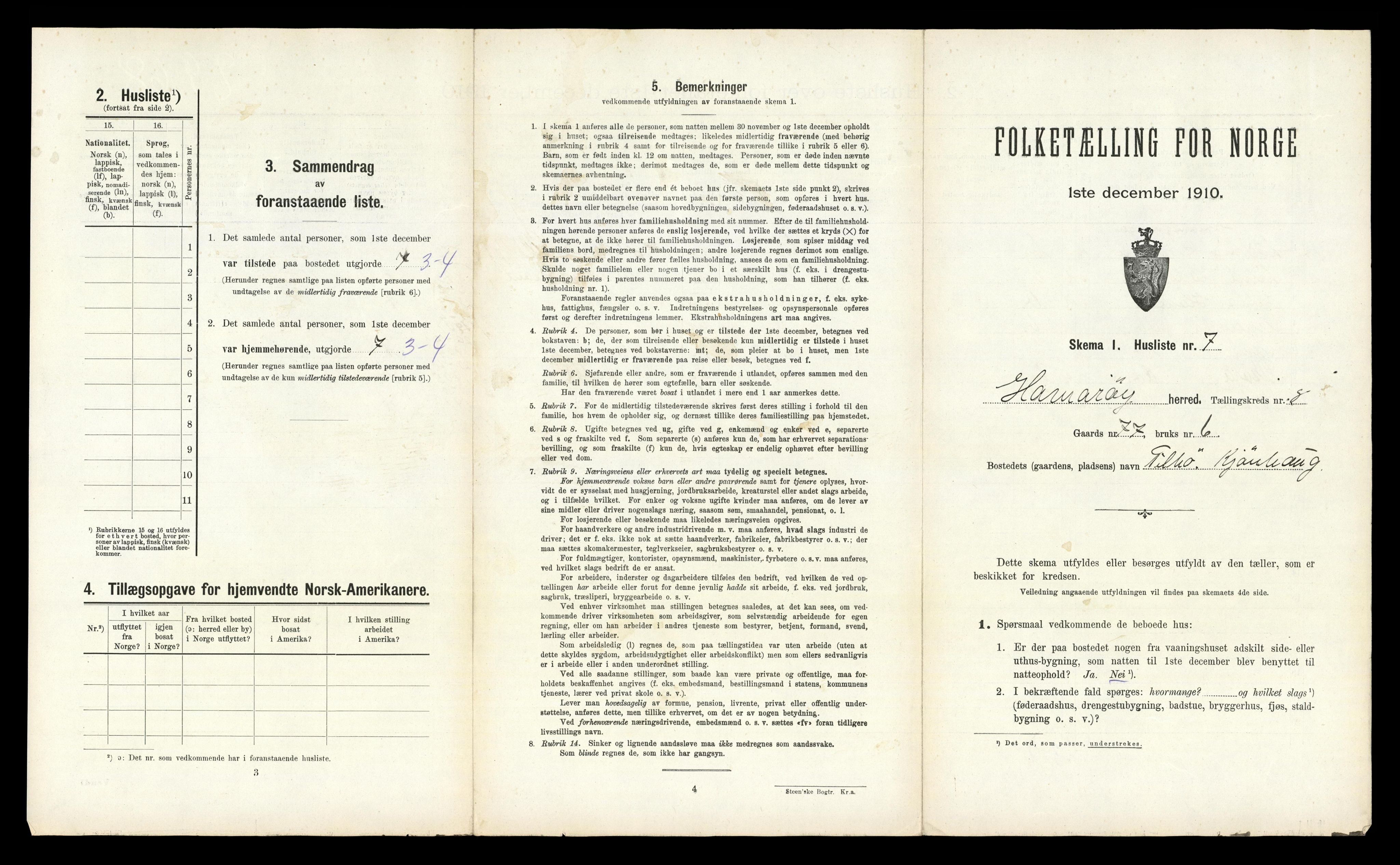 RA, 1910 census for Hamarøy, 1910, p. 844