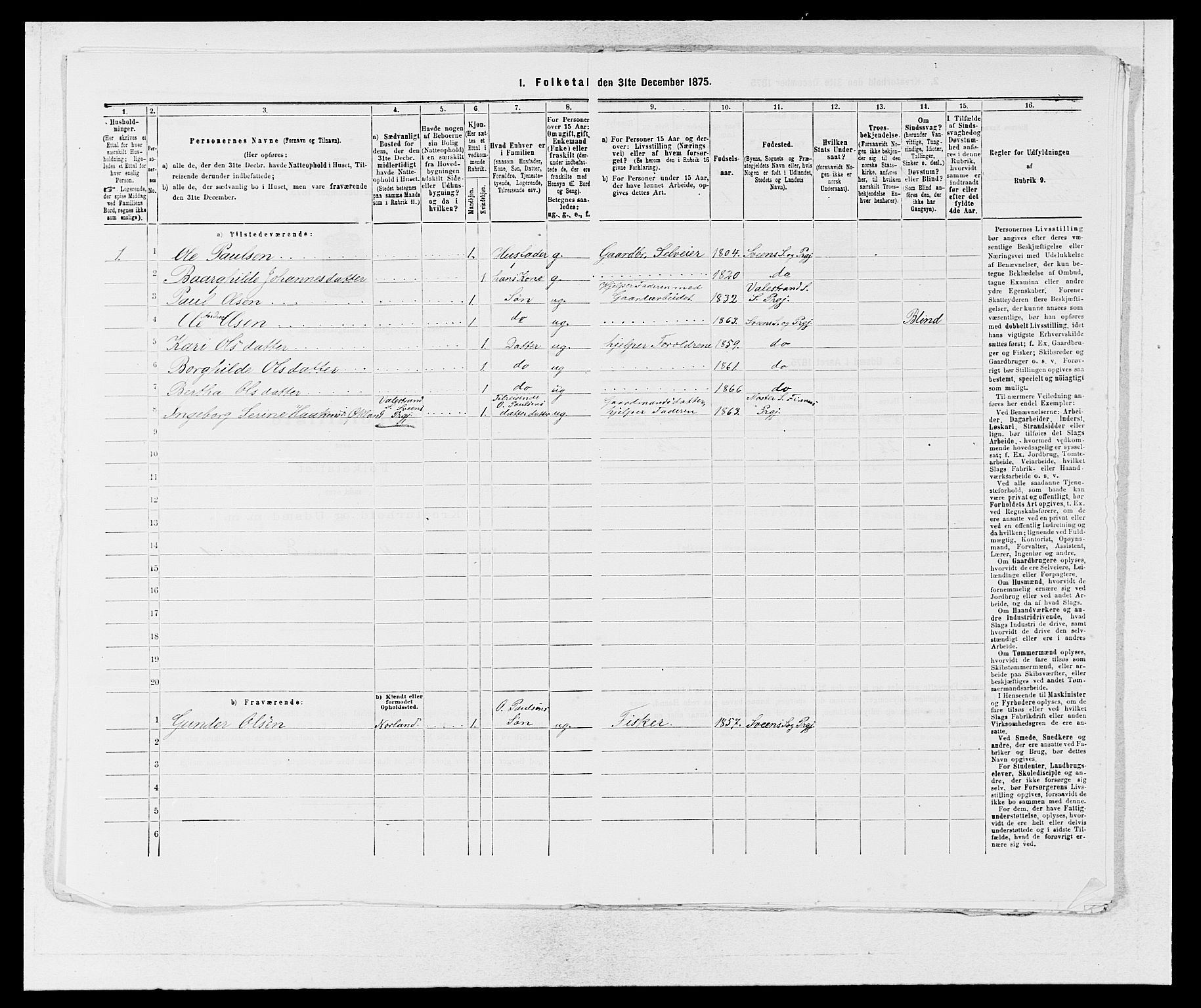 SAB, 1875 census for 1216P Sveio, 1875, p. 1108
