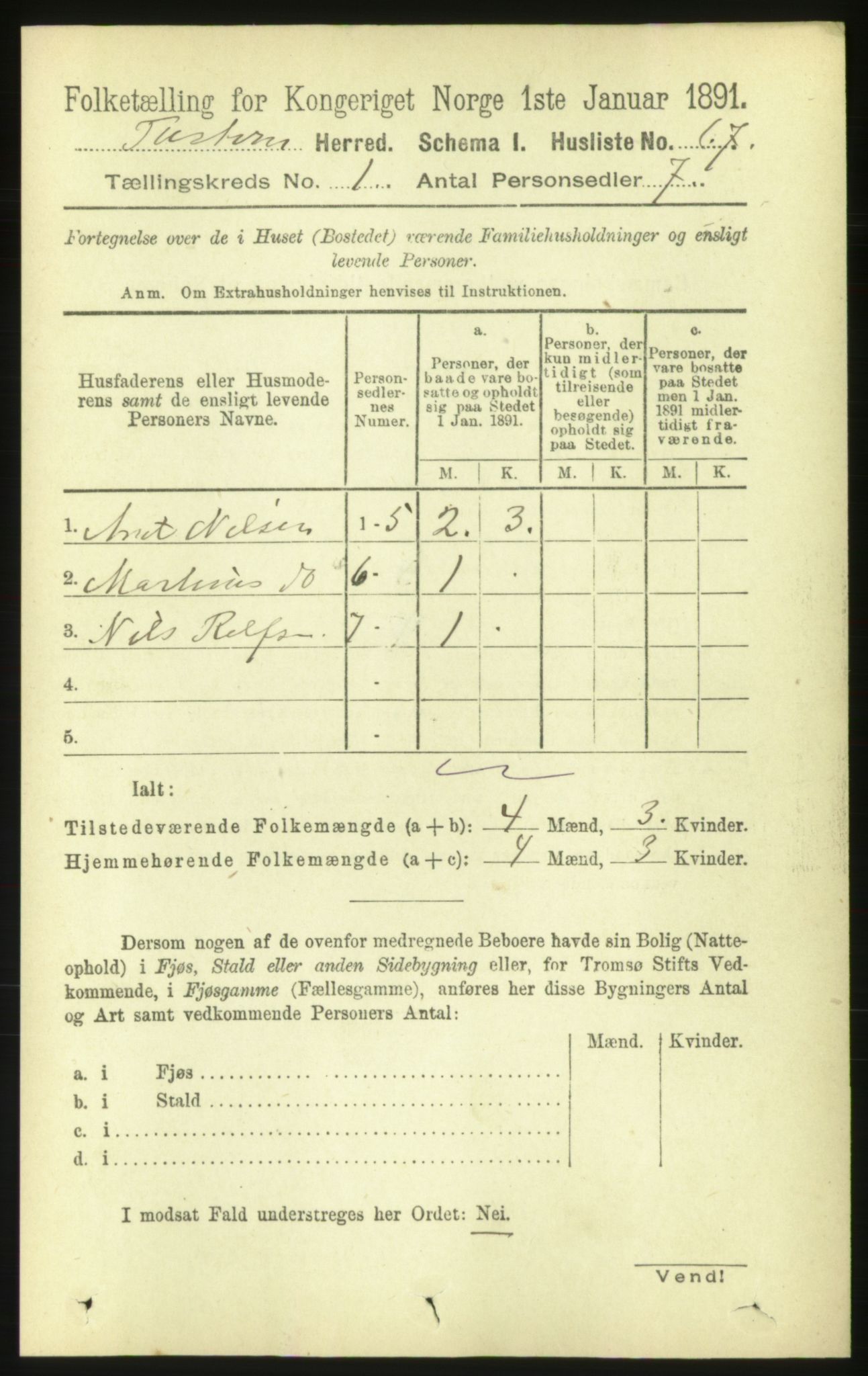 RA, 1891 census for 1572 Tustna, 1891, p. 87