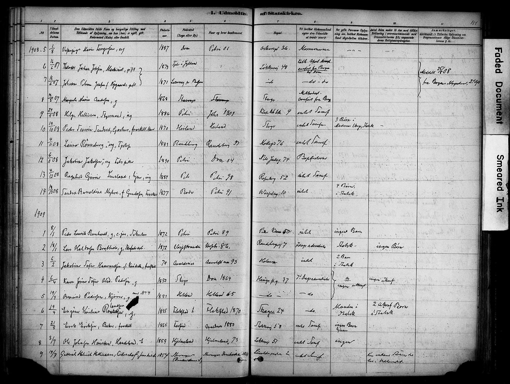 Domkirken sokneprestkontor, SAST/A-101812/001/30/30BA/L0025: Parish register (official) no. A 24, 1877-1927, p. 151