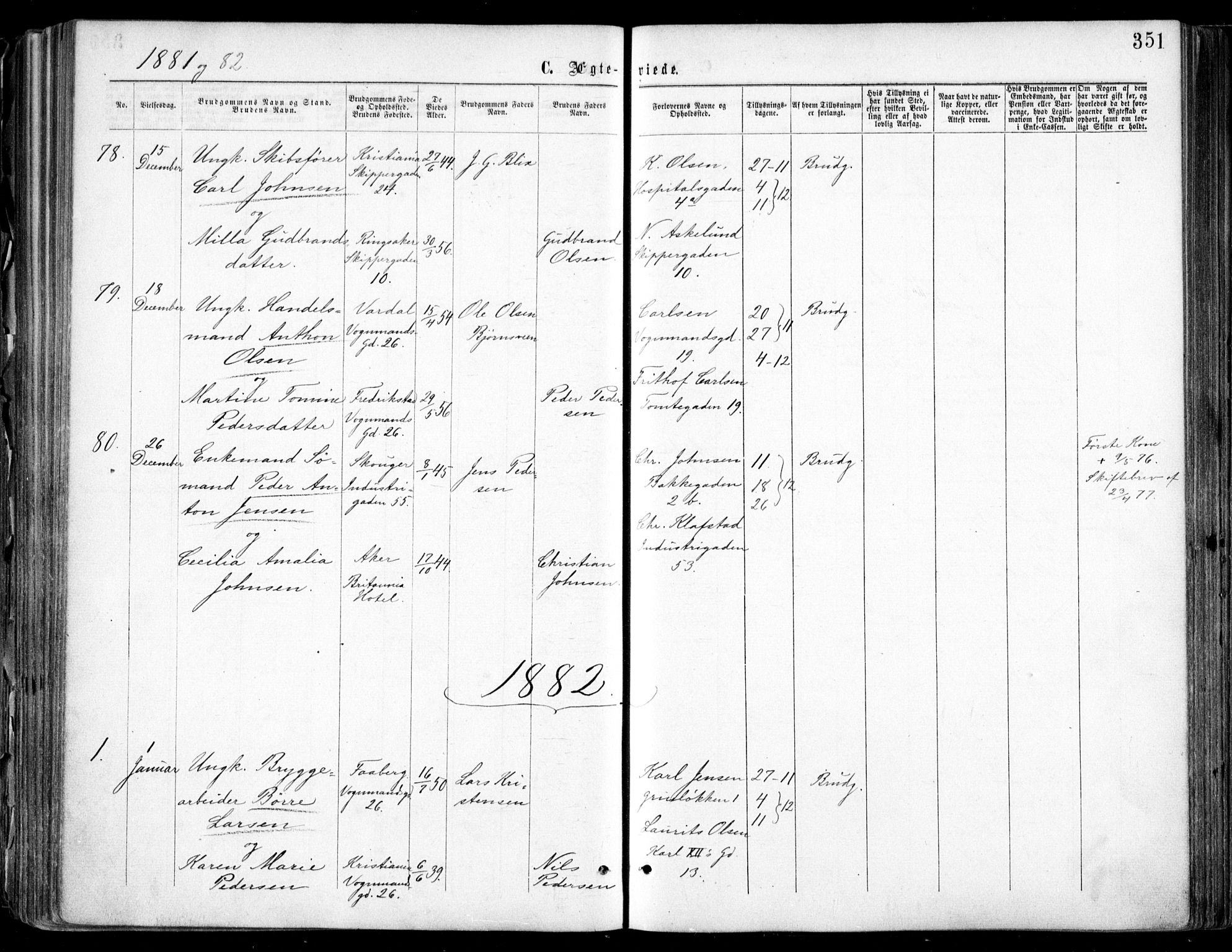 Oslo domkirke Kirkebøker, SAO/A-10752/F/Fa/L0021: Parish register (official) no. 21, 1865-1884, p. 351