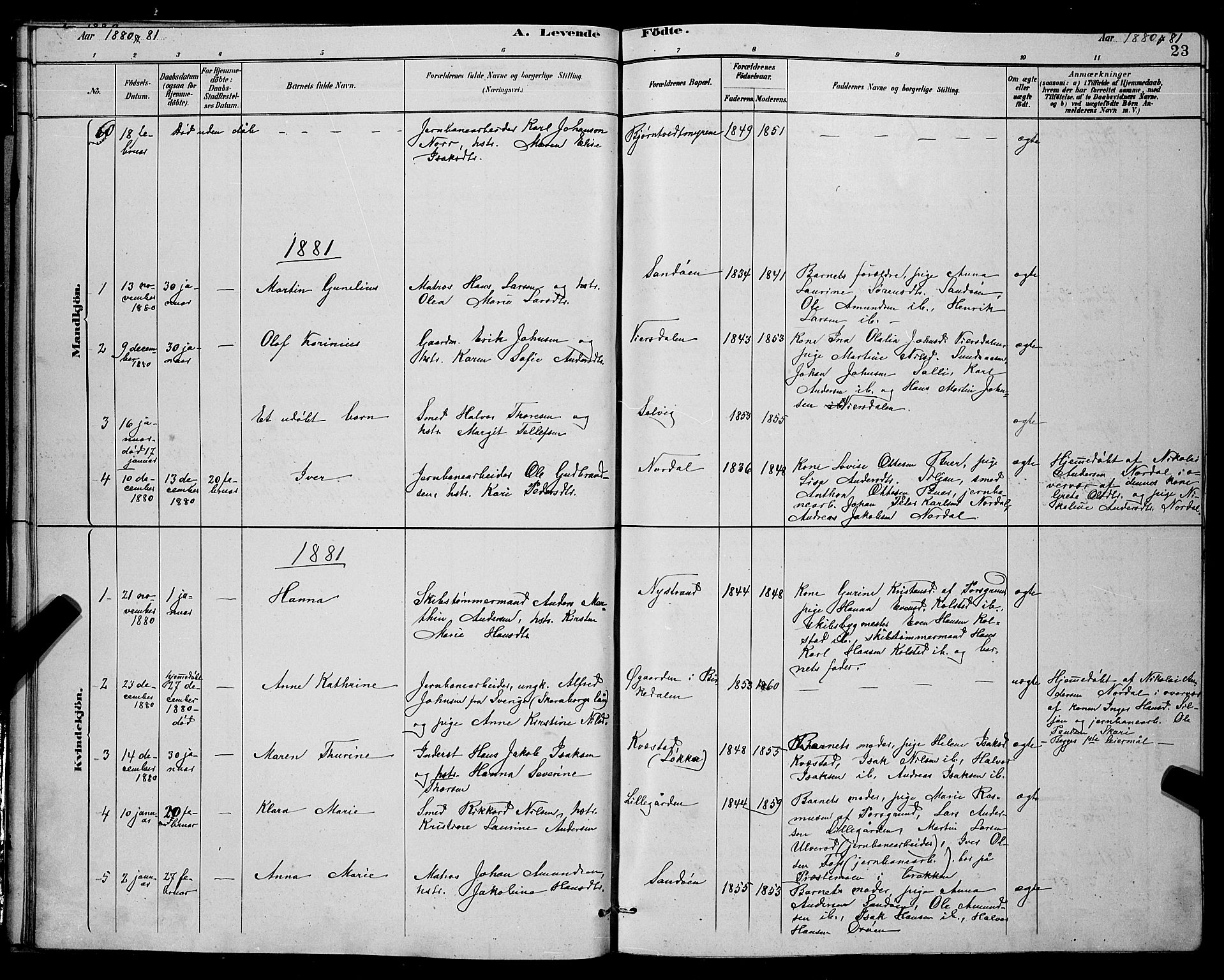 Eidanger kirkebøker, SAKO/A-261/G/Ga/L0002: Parish register (copy) no. 2, 1879-1892, p. 23